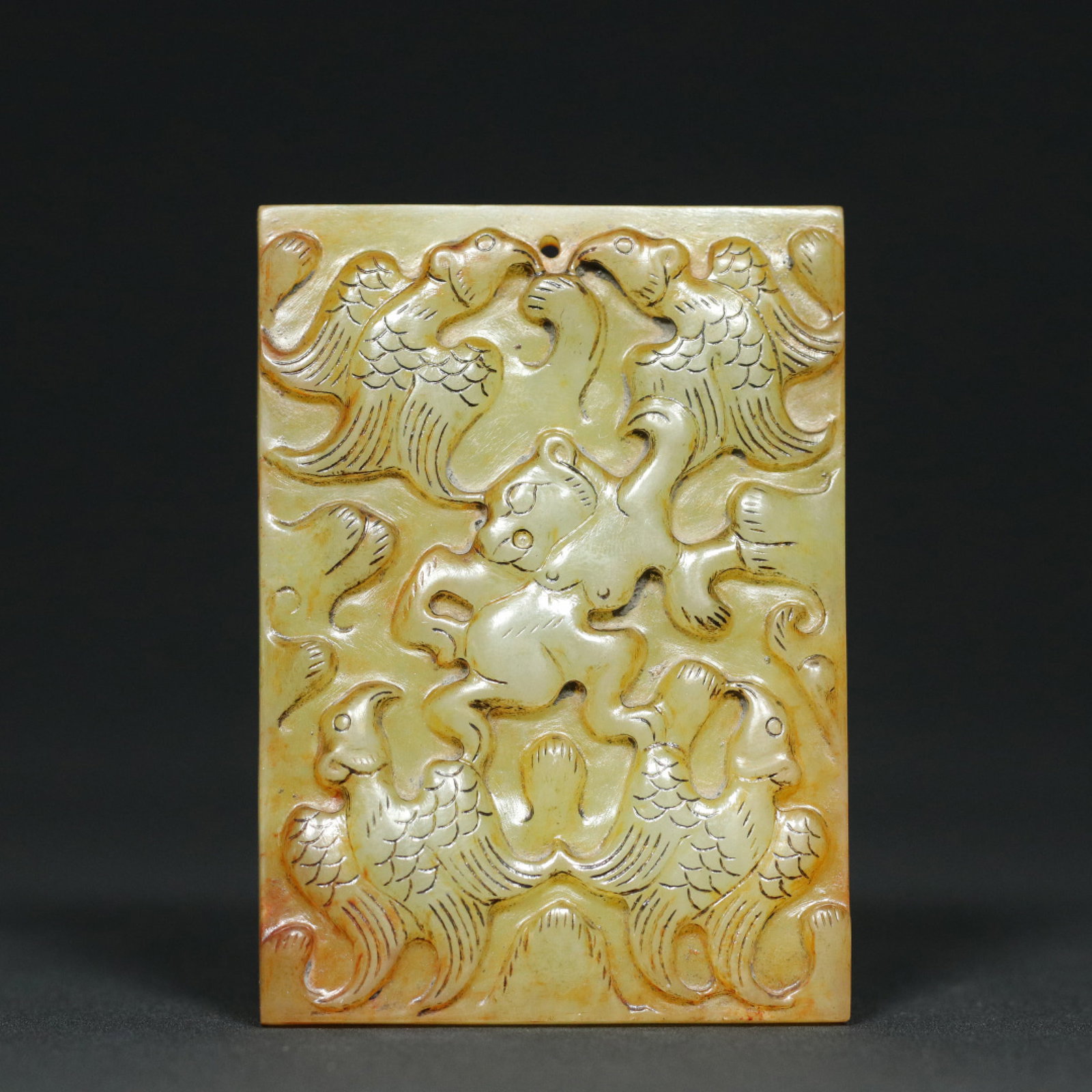 An Exquisite White Jade Beast-Face Pattern Pendant: An Exquisite White Jade Beast-Face Pattern Pendant,Han Dynasty,China,Size:2.9inx2.1inx0.4in,Weight:83.5g 白玉兽面纹挂件,中国汉代