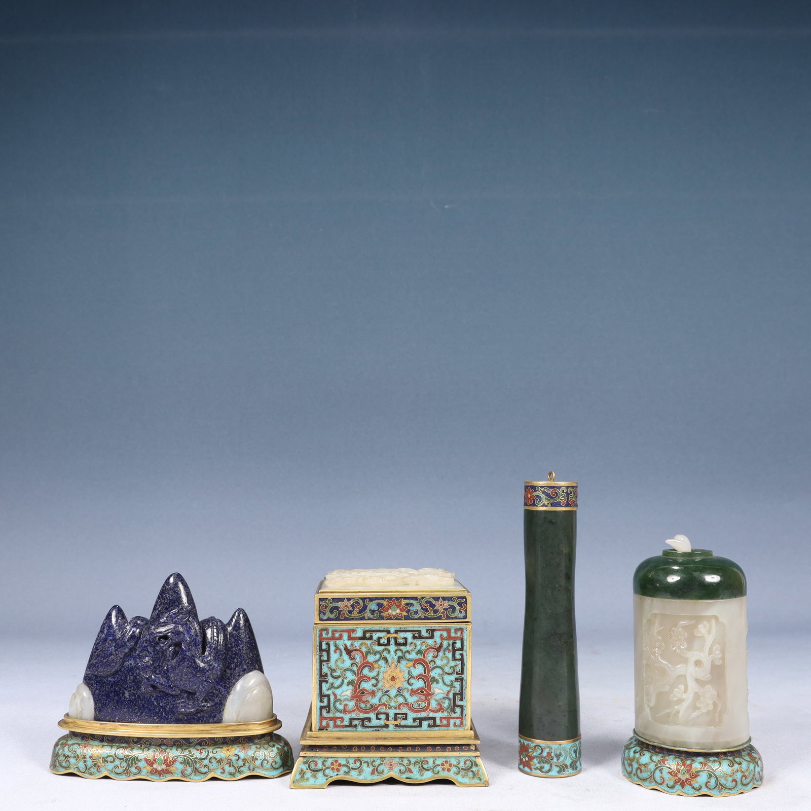 A Set of Fine Cloisonne Inlaid Jade Lotus Pattern Ornaments (1 of 20)