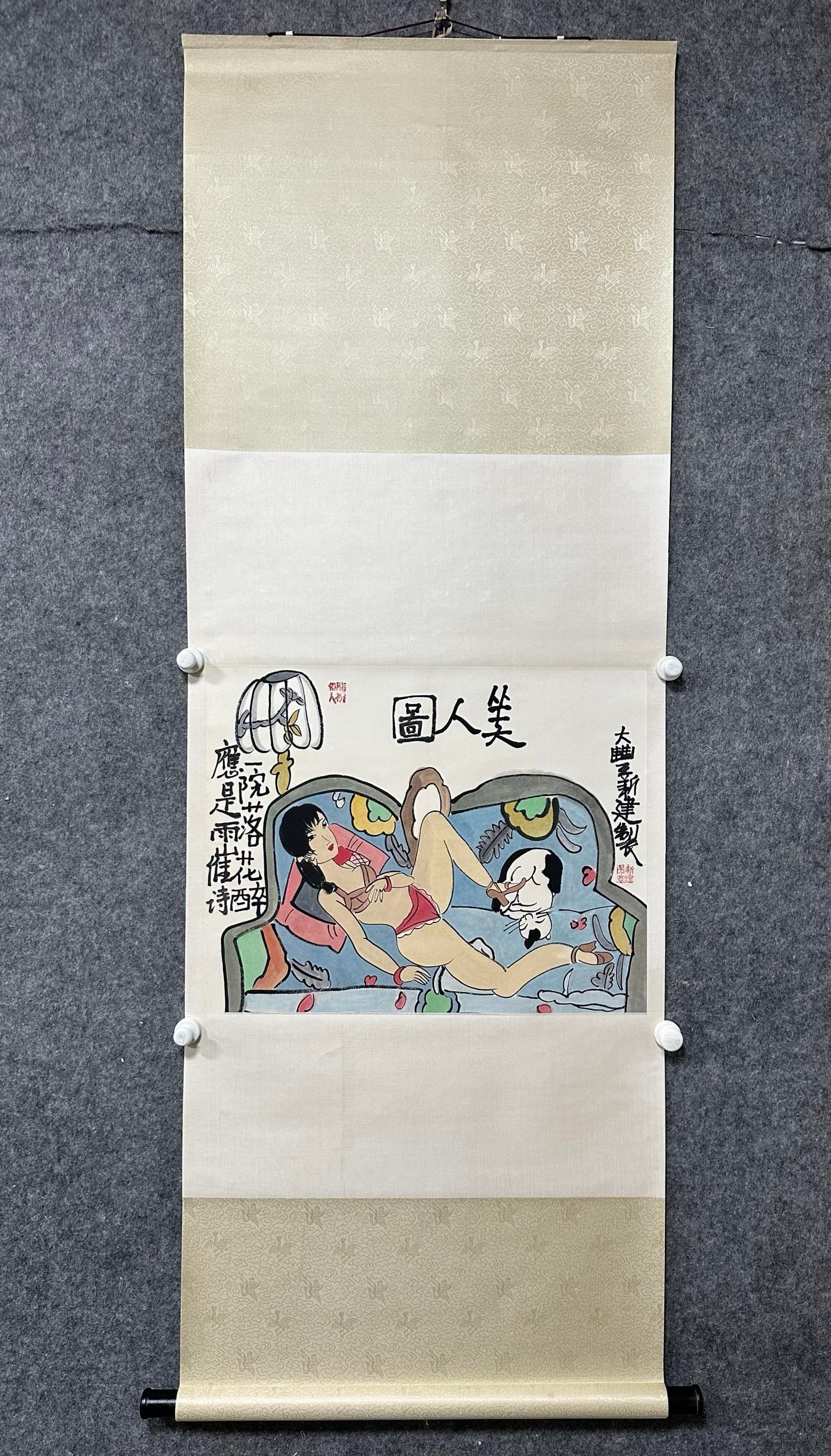 A Chinese Vertical Scroll Ink Painting of Character and Story on Paper: A Chinese Vertical Scroll Ink Painting of Character and Story on Paper,Zhu Xinjian,Size:18.1inx23.2in 一幅中国水墨人物故事画立&#