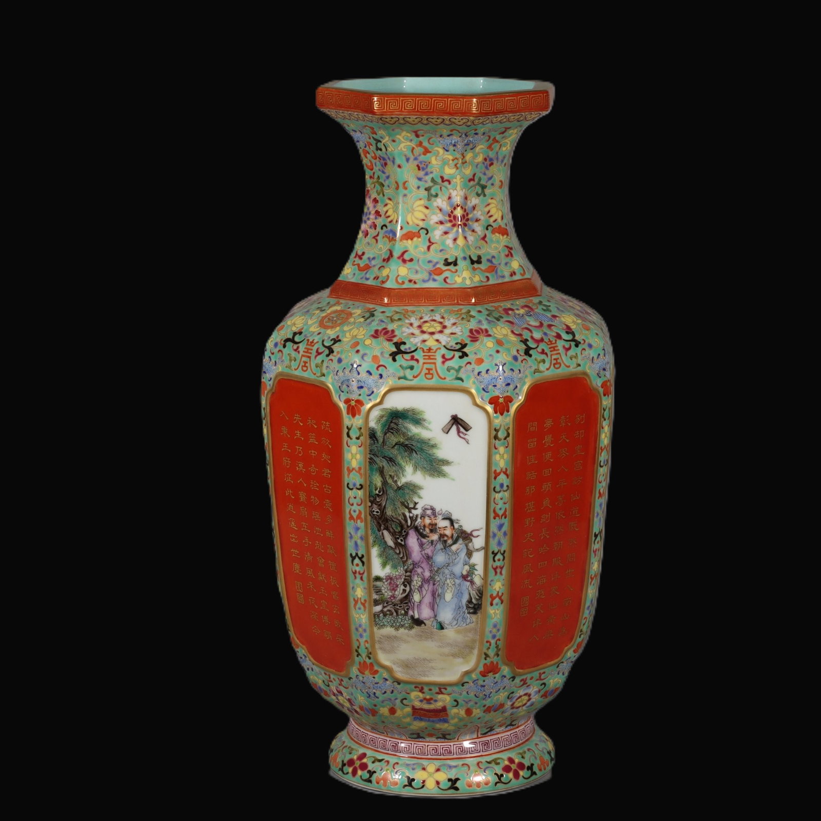A Huge Enamel Character and Story Pattern Vase,with poem: A Huge Enamel Character and Story Pattern Vase,with poem,Qing Dynasty,China,Qianlong Four-character Mark,Size:18.1inx6.3in 珐琅彩人物故事纹瓶,