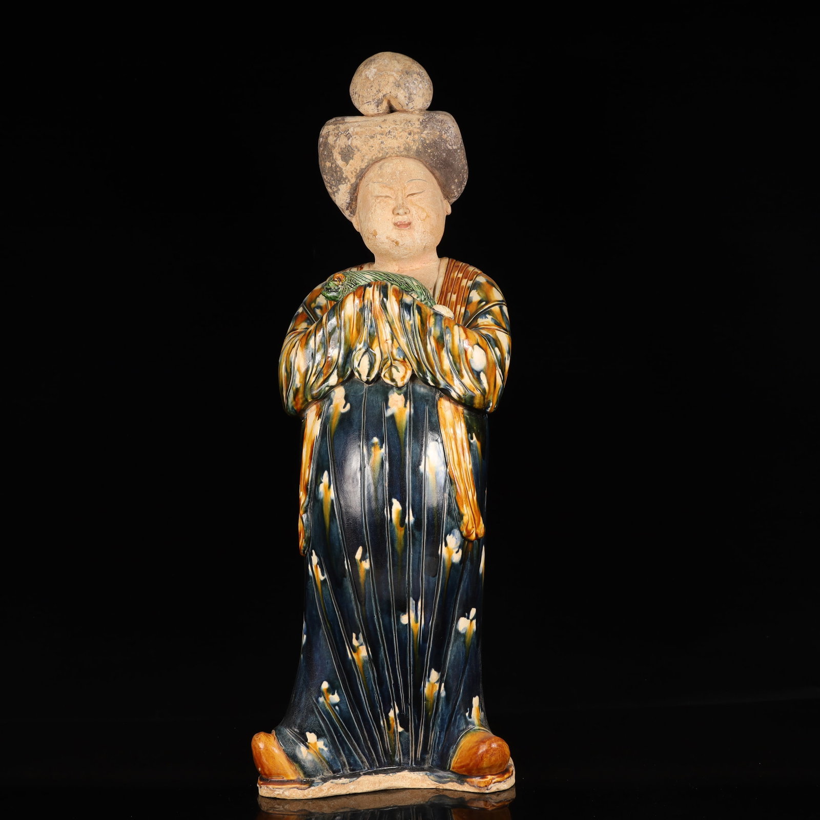 A Rare Tang Tri-Color Glazed Pottery Woman Ornament (1 of 12)