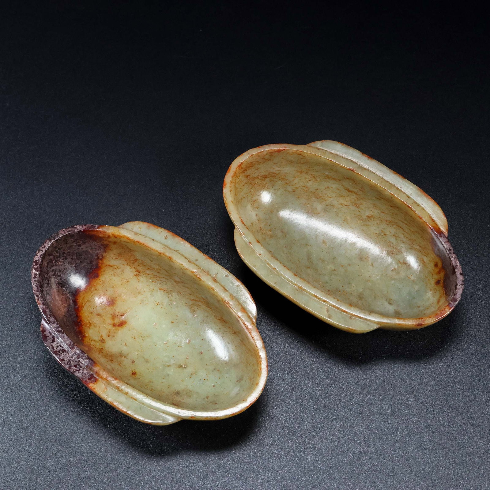 A Pair of Exquisite Greenish Jade Cups: A Pair of Exquisite Greenish Jade Cups,Ancient Time,China,Size:4.3inx2.8inx1.4in,Weight:225g 一对青白玉杯子,中国远古时期