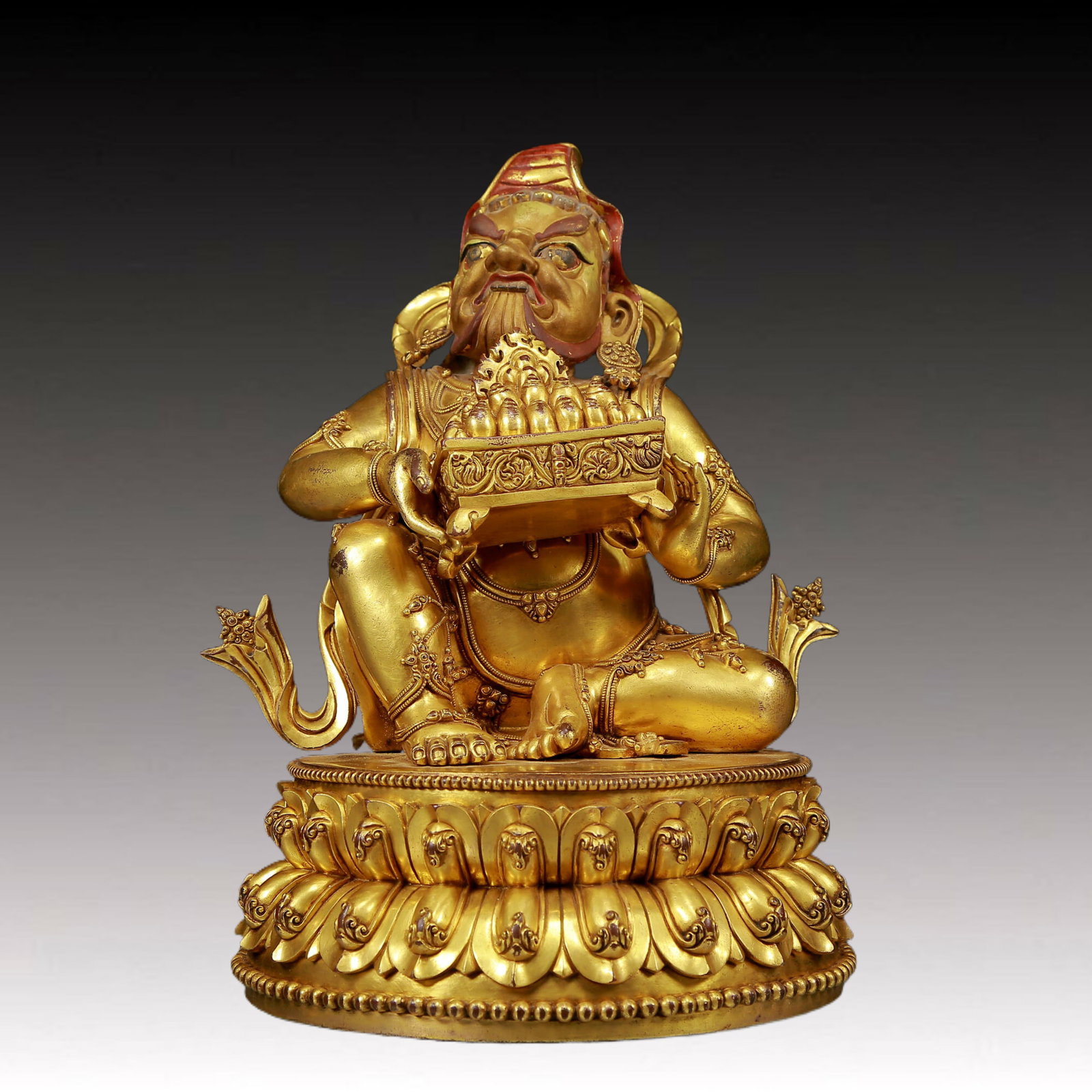 A Magnificent Gilt-Bronze Figure Of Vajrapani: A Magnificent Gilt-Bronze Figure Of Vajrapani. Seated, body adorned with jewelry ornaments, wearing a celestial scarf. Chinese Ming Dynasty. Yongle Six-Character Mark. Size:8.3inx12.2in. Weight:8020g