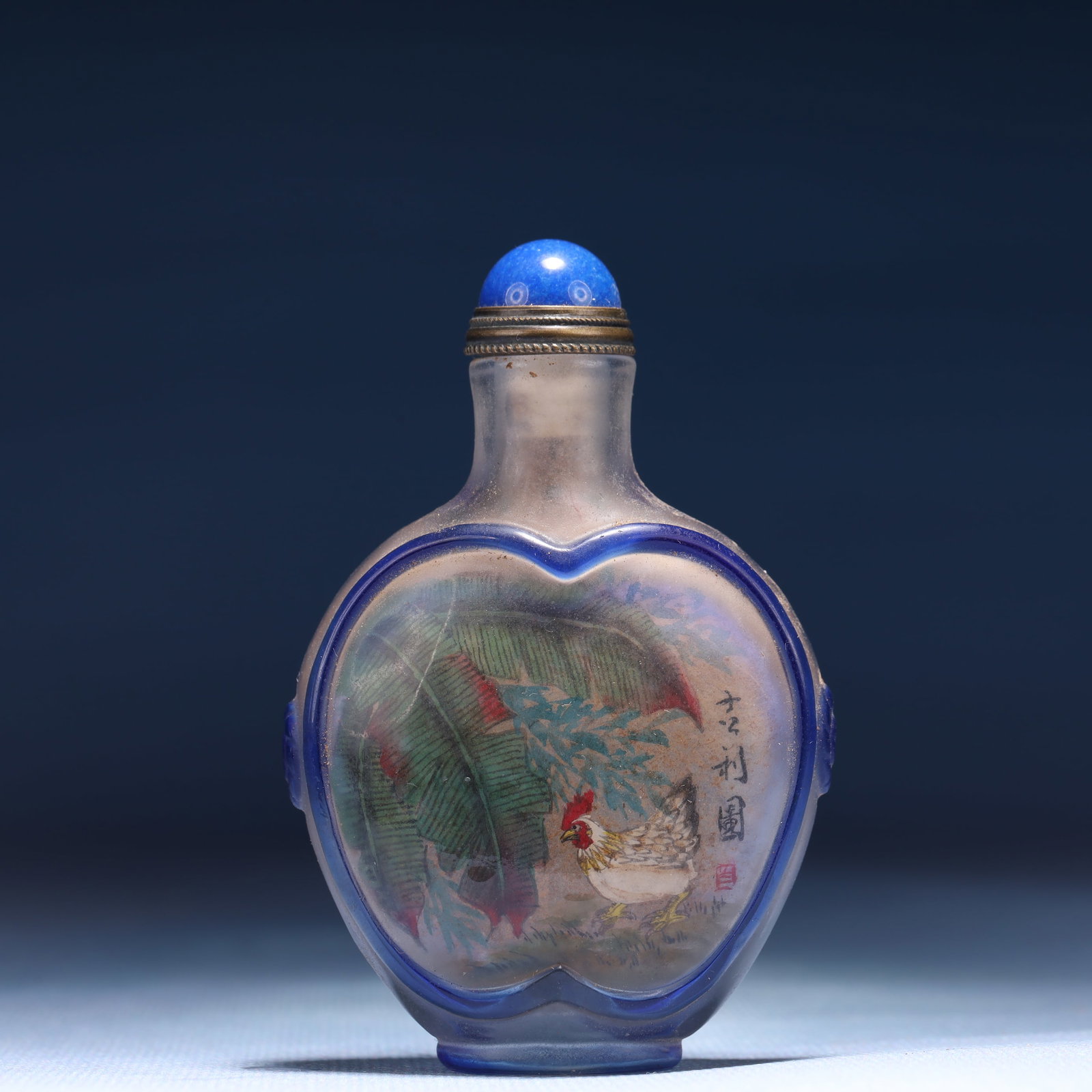 An Exquisite Glass Rooster Pattern Snuff Bottle - 5