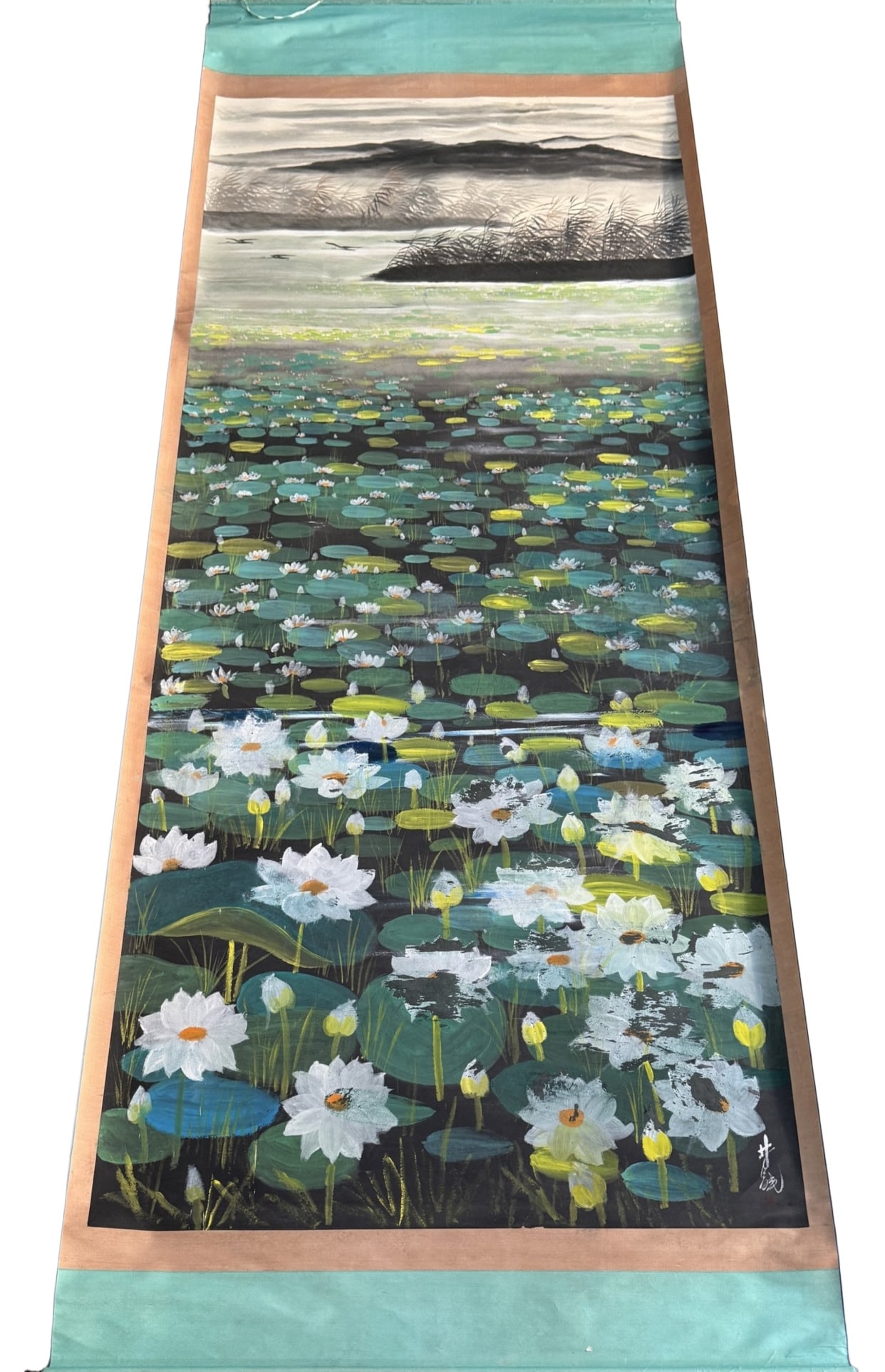 A Chinese Vertical Scroll Ink Painting of Lotus on Paper (1 of 11)