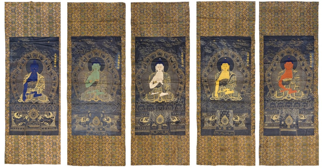 A set of stunning embroidered thangkas of Sakyamuni (1 of 13)
