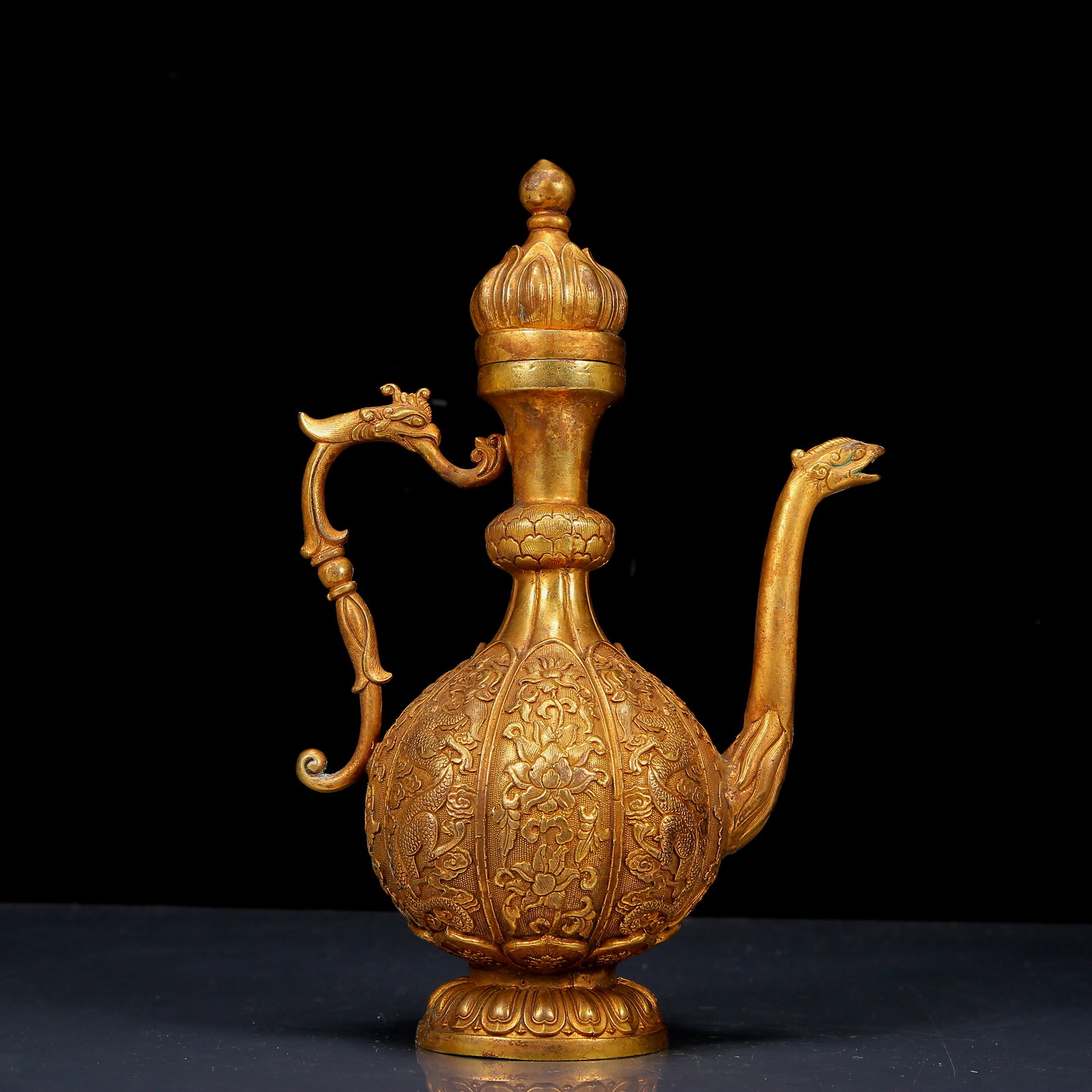 An Exquisite Gilt Bronze Dragon and Phoenix Pattern Ewer (1 of 10)