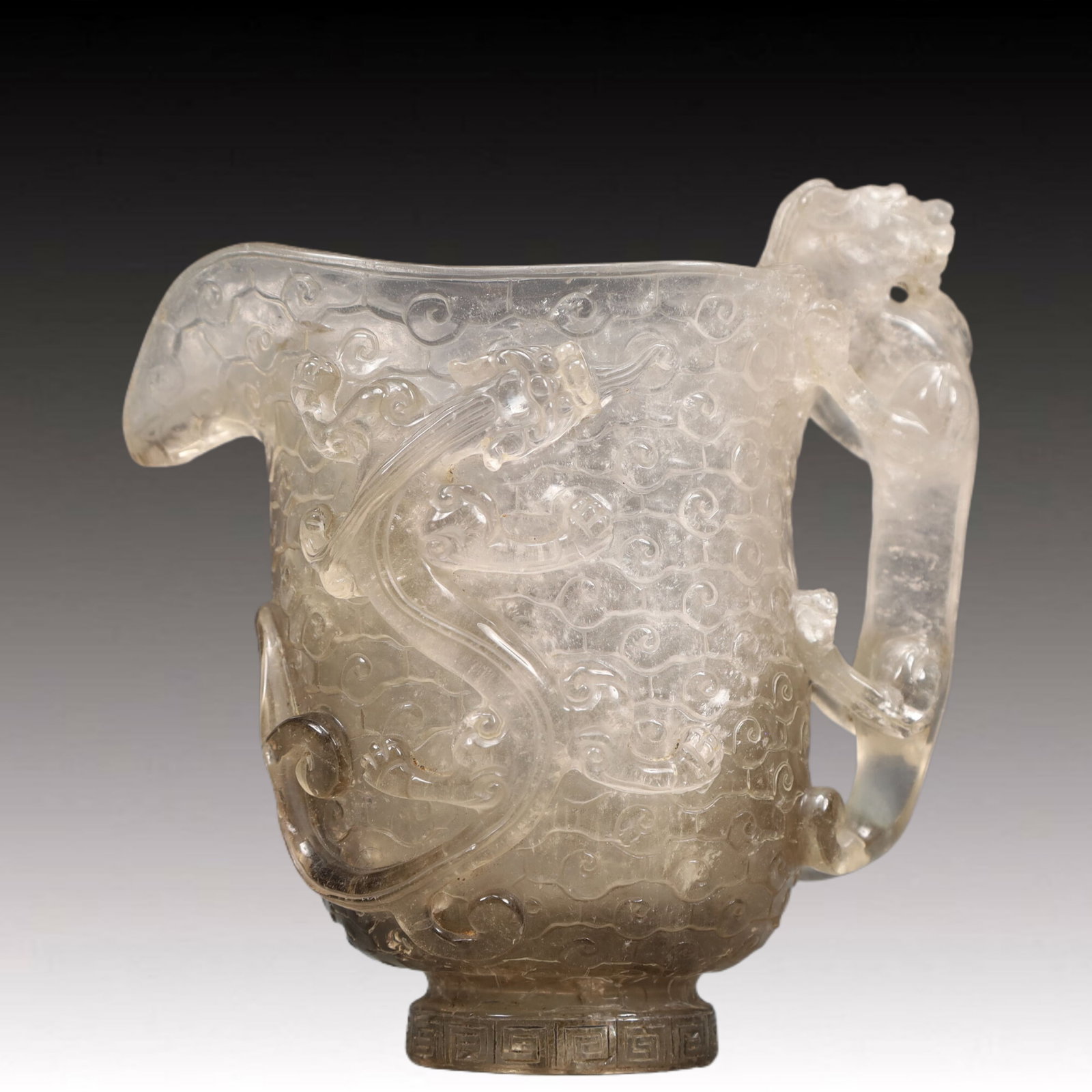 An Exquisite Crystal Auspicious Beast Pattern Cup: An Exquisite Crystal Auspicious Beast Pattern Cup,Qing Dynasty, China,Size:5.5inx3.1inx5.7in Weight:700g 水晶瑞兽纹杯,中国清代