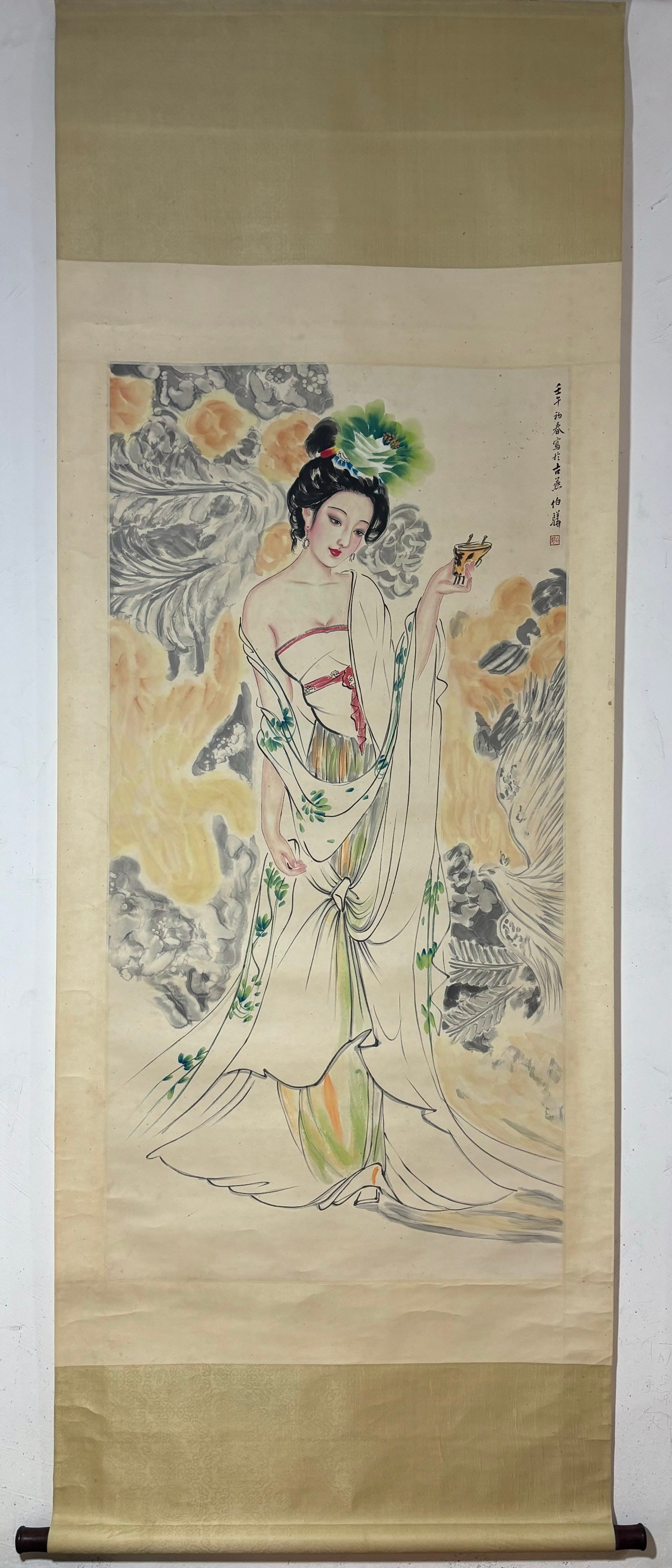 A Chinese Vertical Scroll Ink Painting of Figure on Paper: A Chinese Vertical Scroll Ink Painting of Figure on Paper,Bai Bohua,Size:53.1inx26.8in 