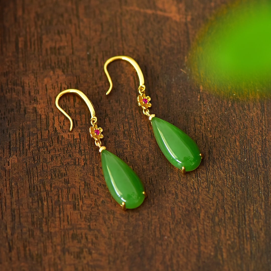 A Pair of Exquisite Sterling Silver-Gold Plated Inlaid Jasper Earrings,Inlaid Gems: A Pair of Exquisite Sterling Silver-Gold Plated Inlaid Jasper Earrings,Inlaid Gems,Size:0.3inx1.5in 