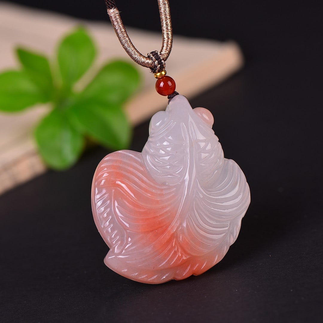 An Exquisite Red Jade Fish Pattern Pendant: An Exquisite Red Jade Fish Pattern Pendant,Size:1.9inx2.3in 红玉鱼纹挂件