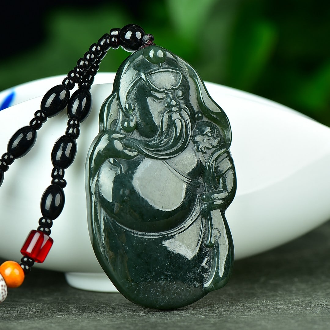 An Exquisite Sapphire Guangong and Dragon Pattern Pendant: An Exquisite Sapphire Guangong and Dragon Pattern Pendant,Size:1.2inx2.3in (寓意)寓意吉祥 招财纳福 