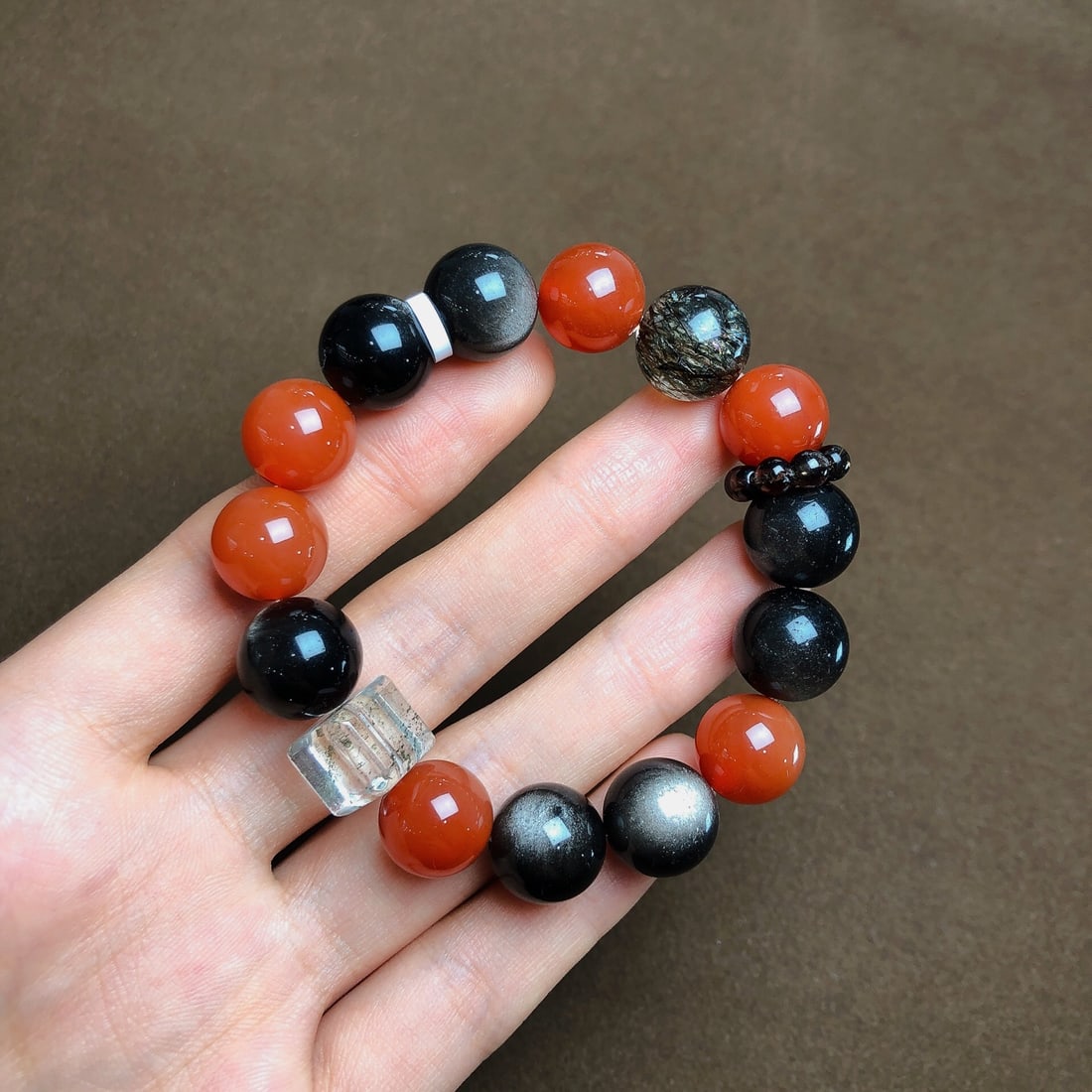 An Exquisite Crystal Silver Sheen Obsidian Bracelets (1 of 9)