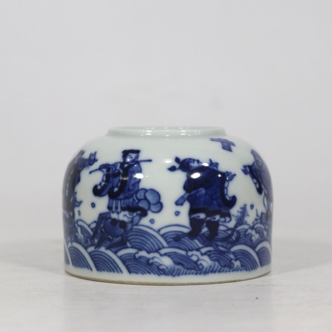 An Exquisite Blue and White Character and Story Pattern Water Pot: An Exquisite Blue and White Character and Story Pattern Water Pot Qing Dynasty, China Yongzheng Six-character Mark Size:2.3inx3.3in青花八仙水盂