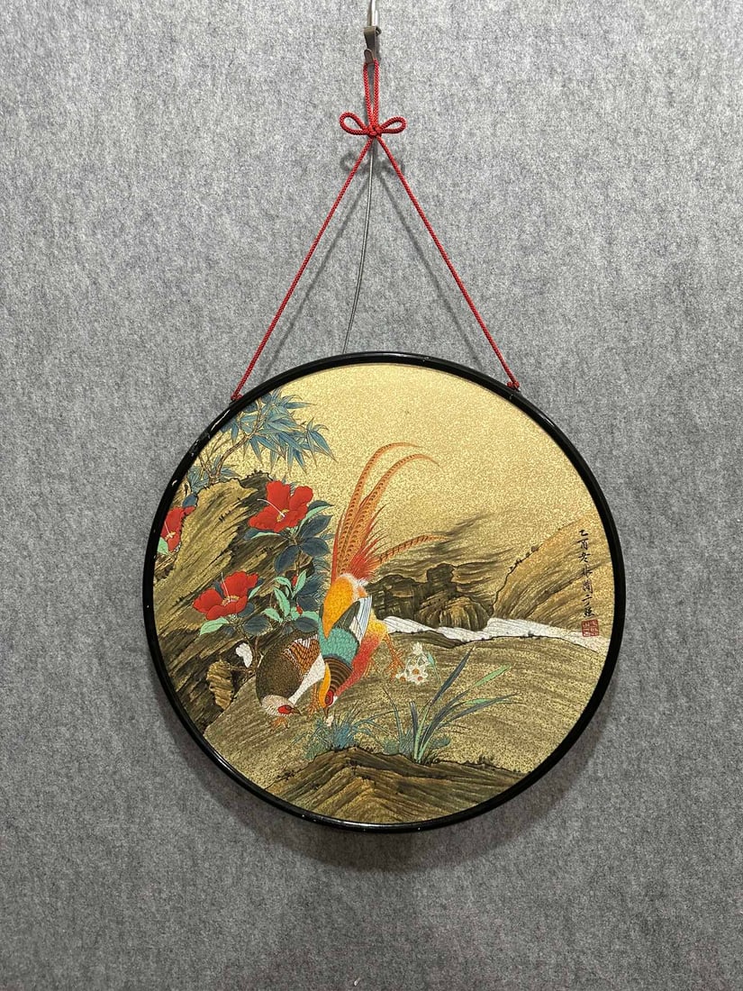 A Chinese Ink Painting of Flower and Bird on Paper With Frame: A Chinese Ink Painting of Flower and Bird on Paper With Frame Yu feian Without frame Size:16.9inx16.9in于非闇花鸟 纸本画框Without frame