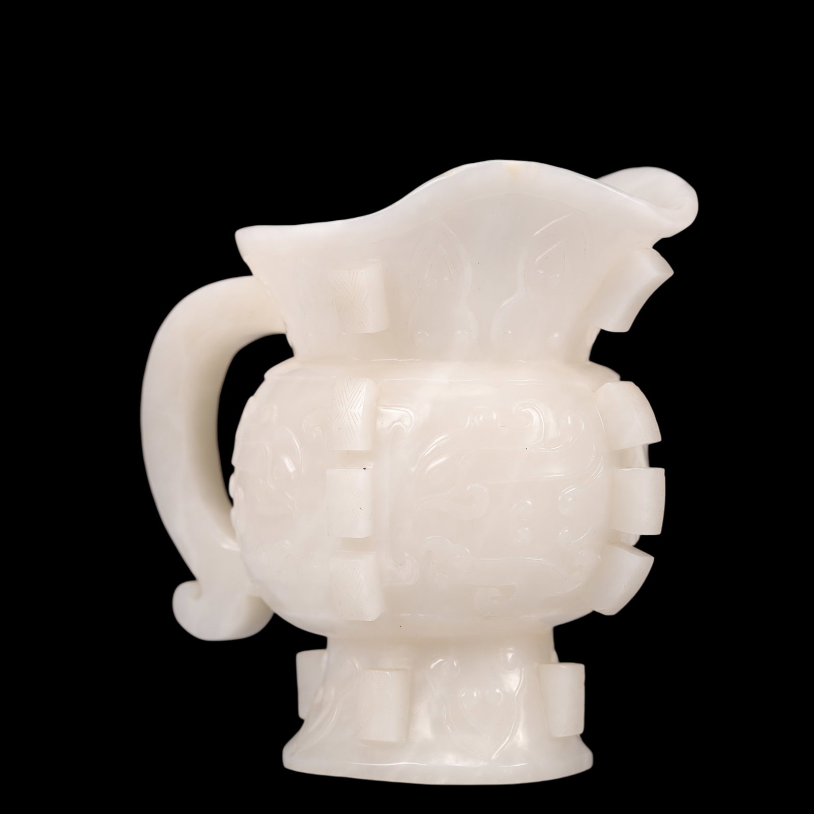 An Exquisite White Jade Beast-Face Pattern Goblet - 4