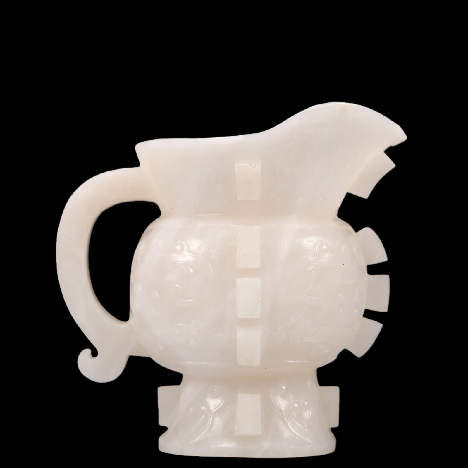 An Exquisite White Jade Beast-Face Pattern Goblet - 5