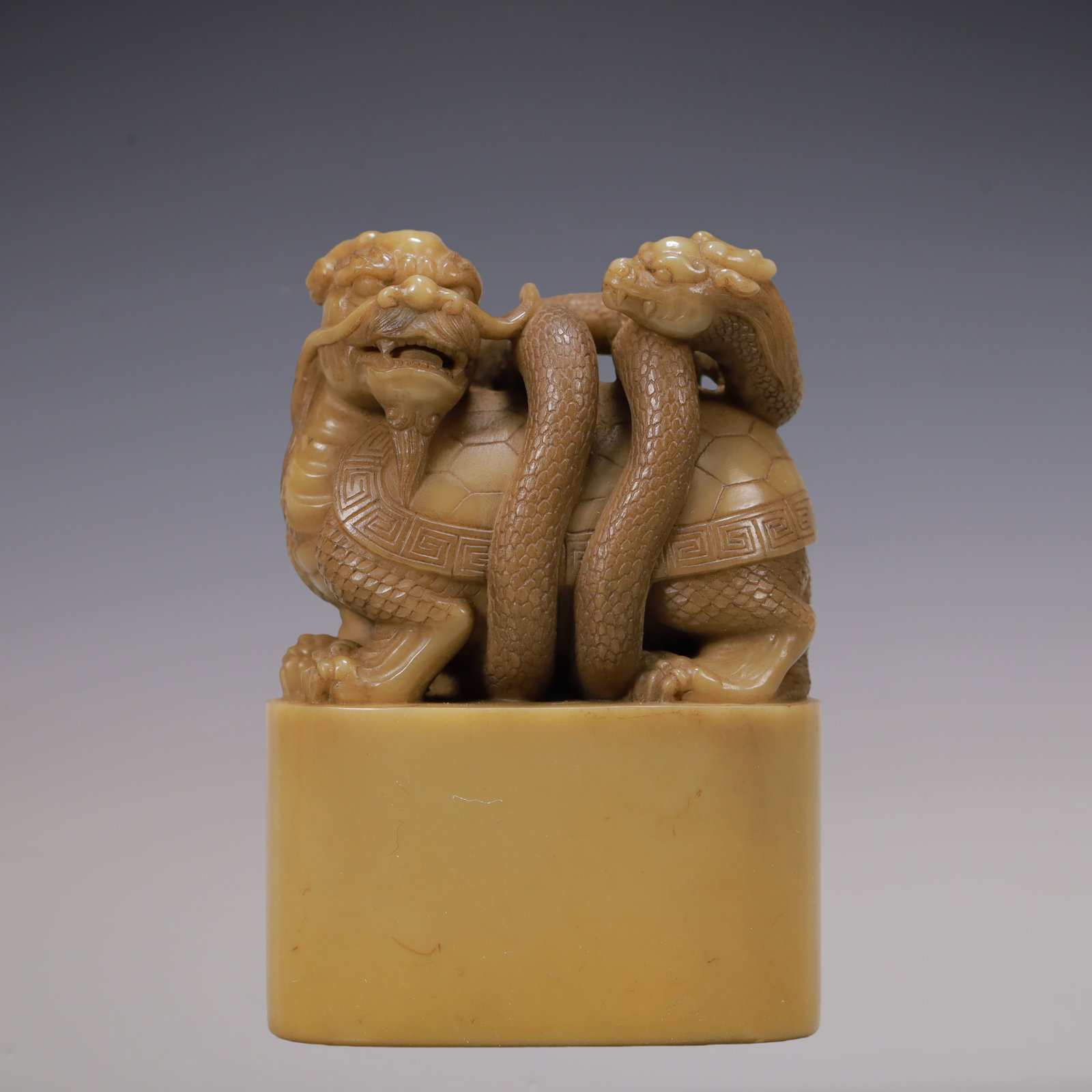A Exquisite Shoushan Stone Auspicious Beast Seal: A Exquisite Shoushan Stone Auspicious Beast Seal Qing Dynasty, China Size:2inx0.9inx2.8in Weight:200g寿山石瑞兽印章 中国清代 Size:5cmx