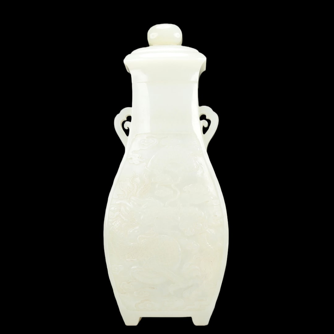 A Fabulous White Jade 'Dragon& Auspicious Cloud' Vase And Cover (1 of 10)