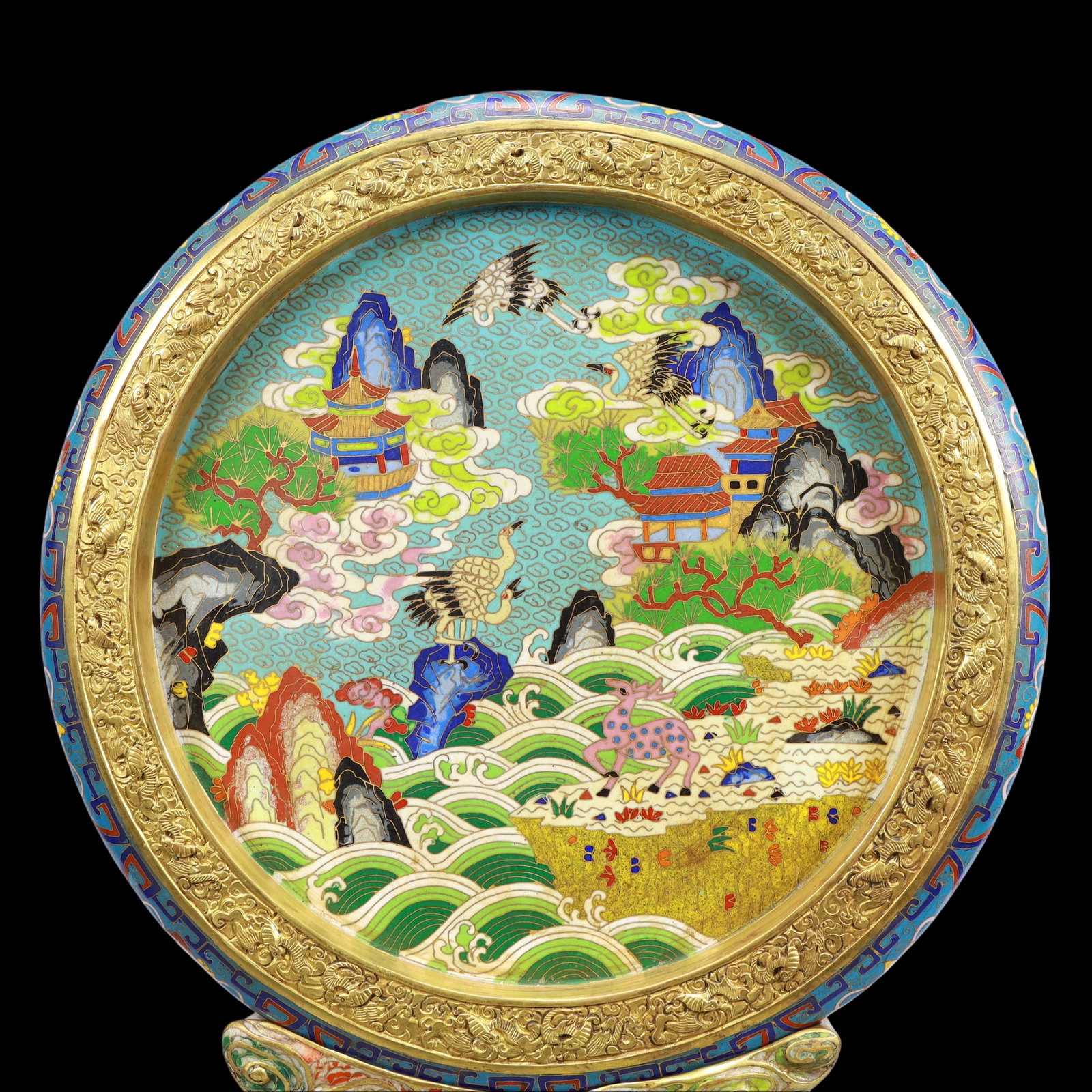A Exquisite Cloisonne Seawater Pattern Pine and Crane Pattern Sika Deer Pattern Landscape Pattern - 2