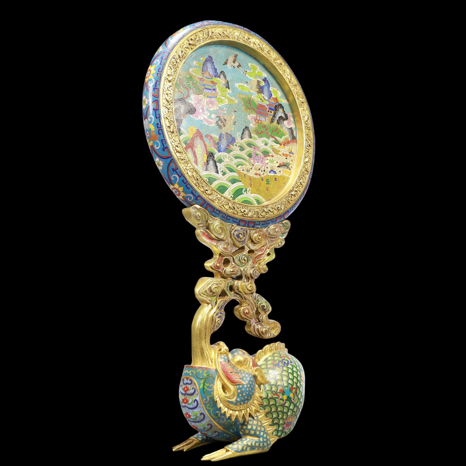 A Exquisite Cloisonne Seawater Pattern Pine and Crane Pattern Sika Deer Pattern Landscape Pattern - 6