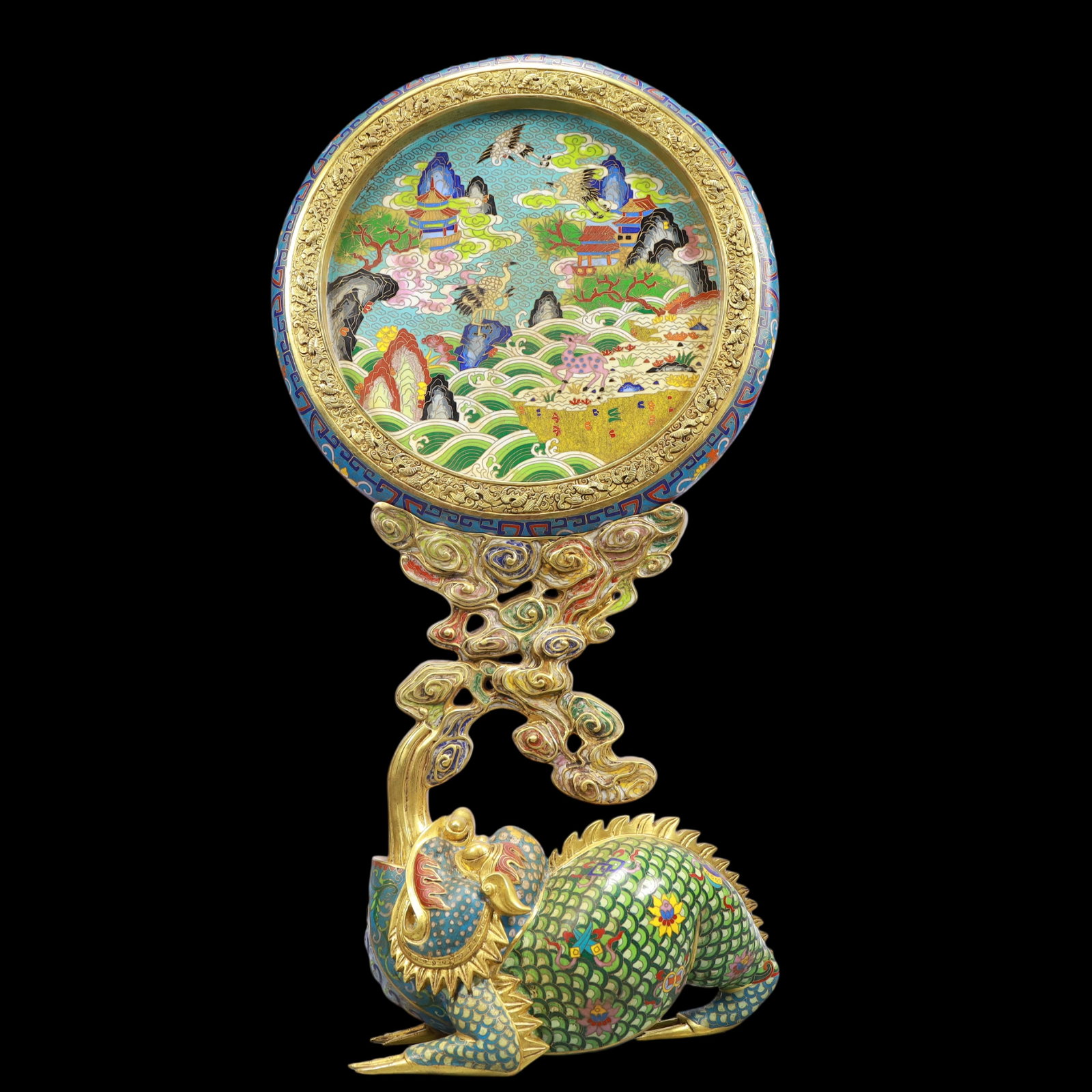 A Exquisite Cloisonne Seawater Pattern Pine and Crane Pattern Sika Deer Pattern Landscape Pattern - 7