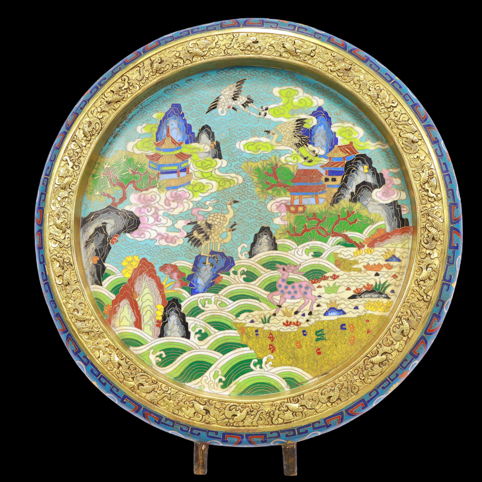 A Exquisite Cloisonne Seawater Pattern Pine and Crane Pattern Sika Deer Pattern Landscape Pattern - 8