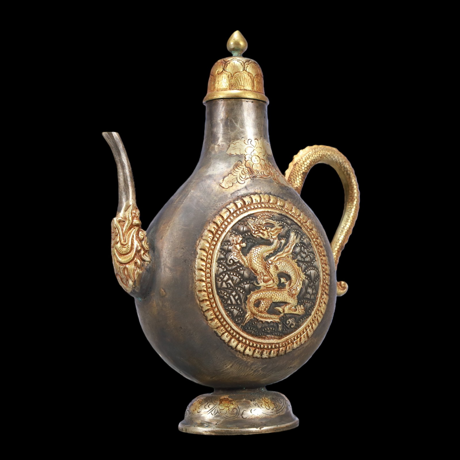 A Exquisite Gilt Silver Dragon Pattern Ewer - 2
