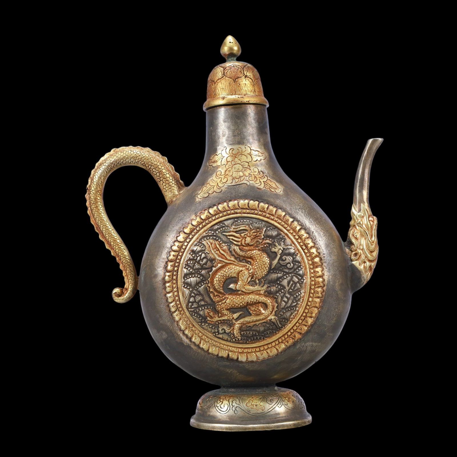 A Exquisite Gilt Silver Dragon Pattern Ewer - 5