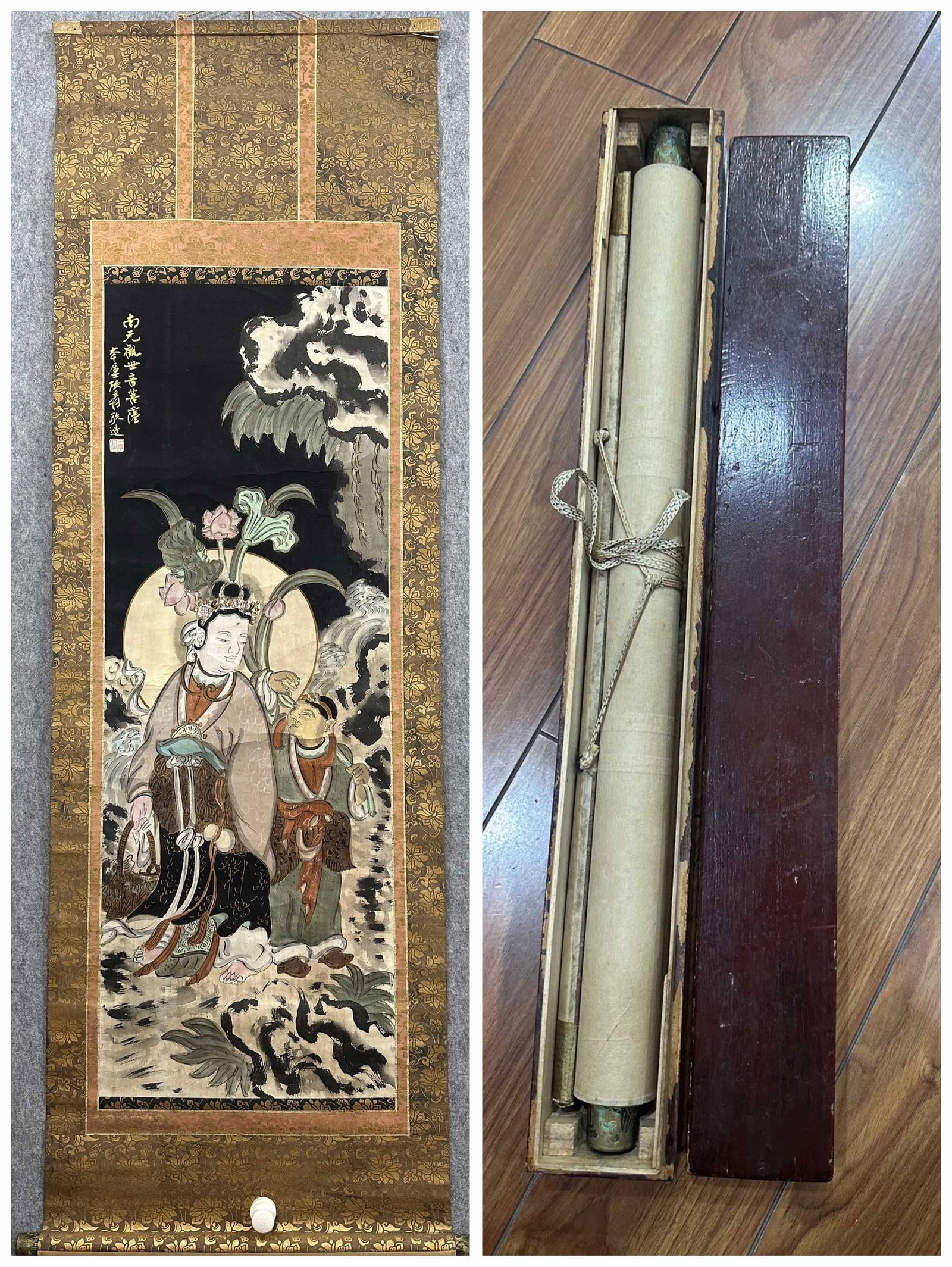 A Chinese Vertical Scroll Ink Painting of Buddha Statue on Paper: A Chinese Vertical Scroll Ink Painting of Buddha Statue on Paper Zhang daqian Without frame Size:3.9inx44.1in张大千佛像 纸本立轴Without frame