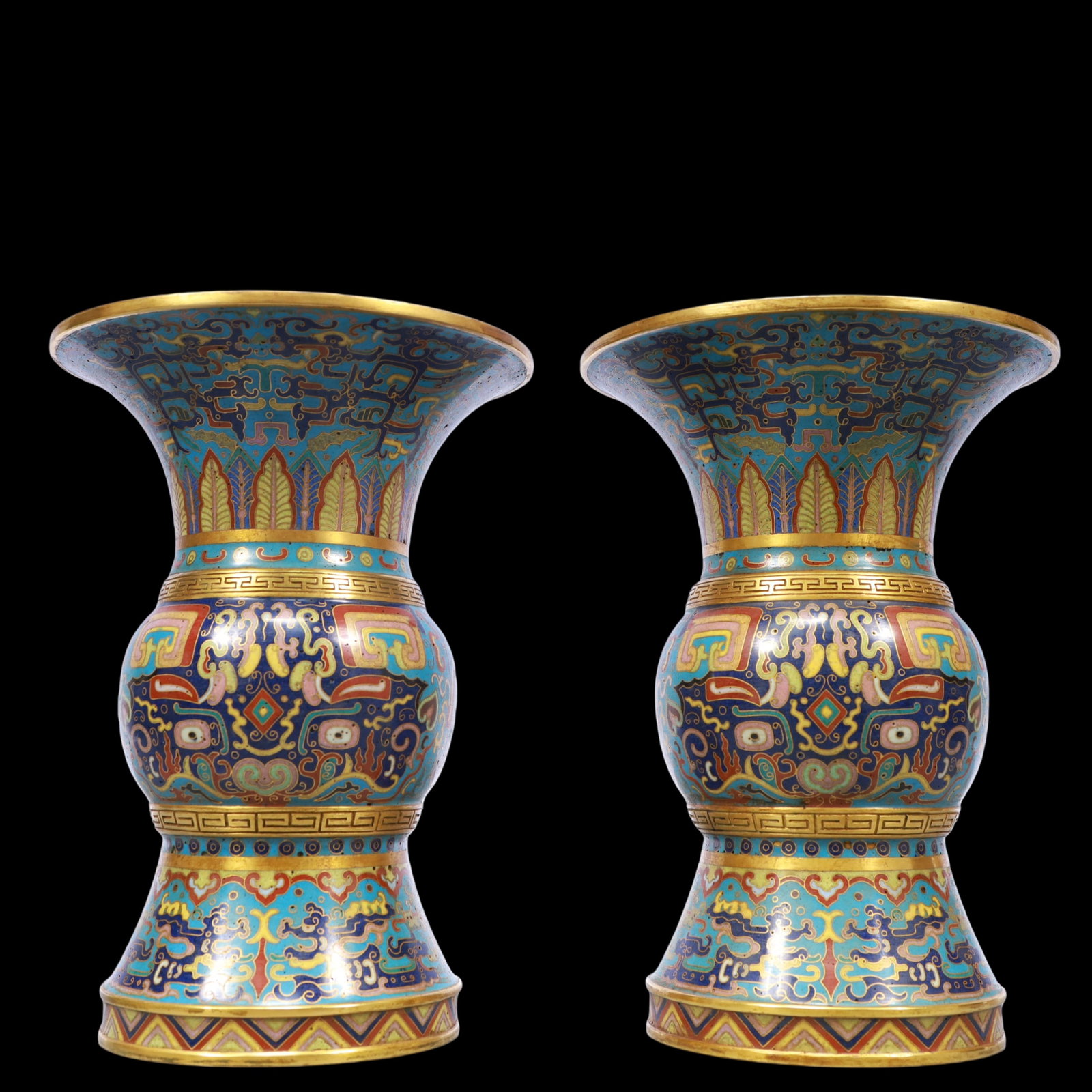 A Exquisite A pair of Cloisonne Beast-Face Pattern Lotus Pattern Vase: A Exquisite A pair of Cloisonne Beast-Face Pattern Lotus Pattern Vase Qing Dynasty, China Qianlong Four-character Mark Size:6.5inx9.3in