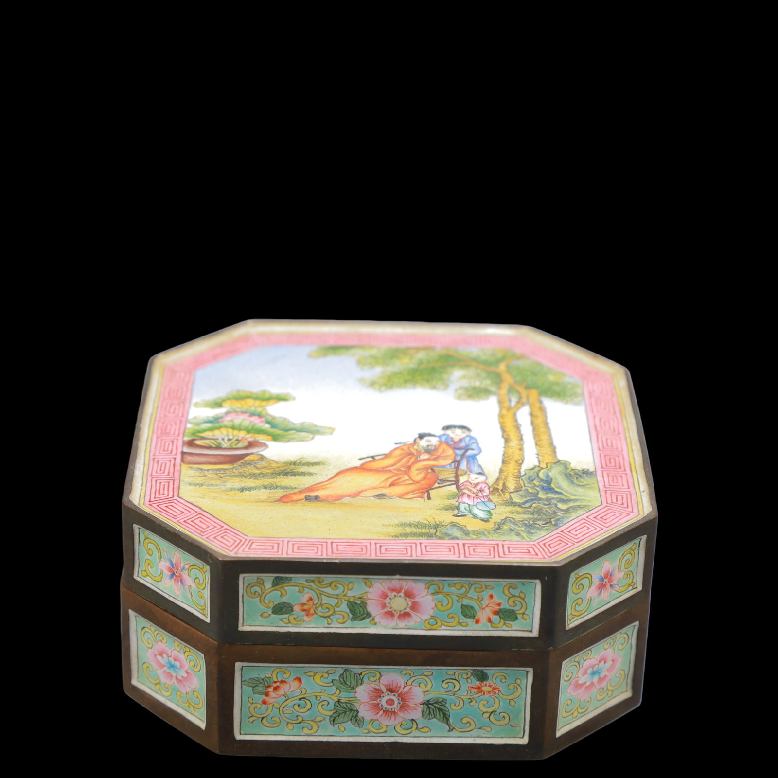 A Exquisite Coppery Enamel Flower and Butterfly Pattern Character and Story Pattern Box (1 of 8)