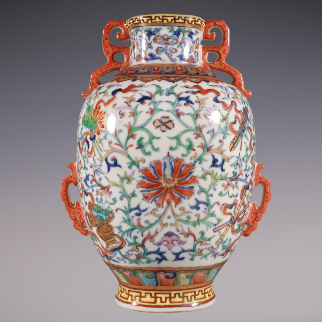 An Exquisite Doucai Lotus Pattern Vase: An Exquisite Doucai Lotus Pattern Vase Qing Dynasty, China Qianlong Six-character Mark Size:9.1inx5.3in斗彩缠枝莲双耳瓶 中国清代