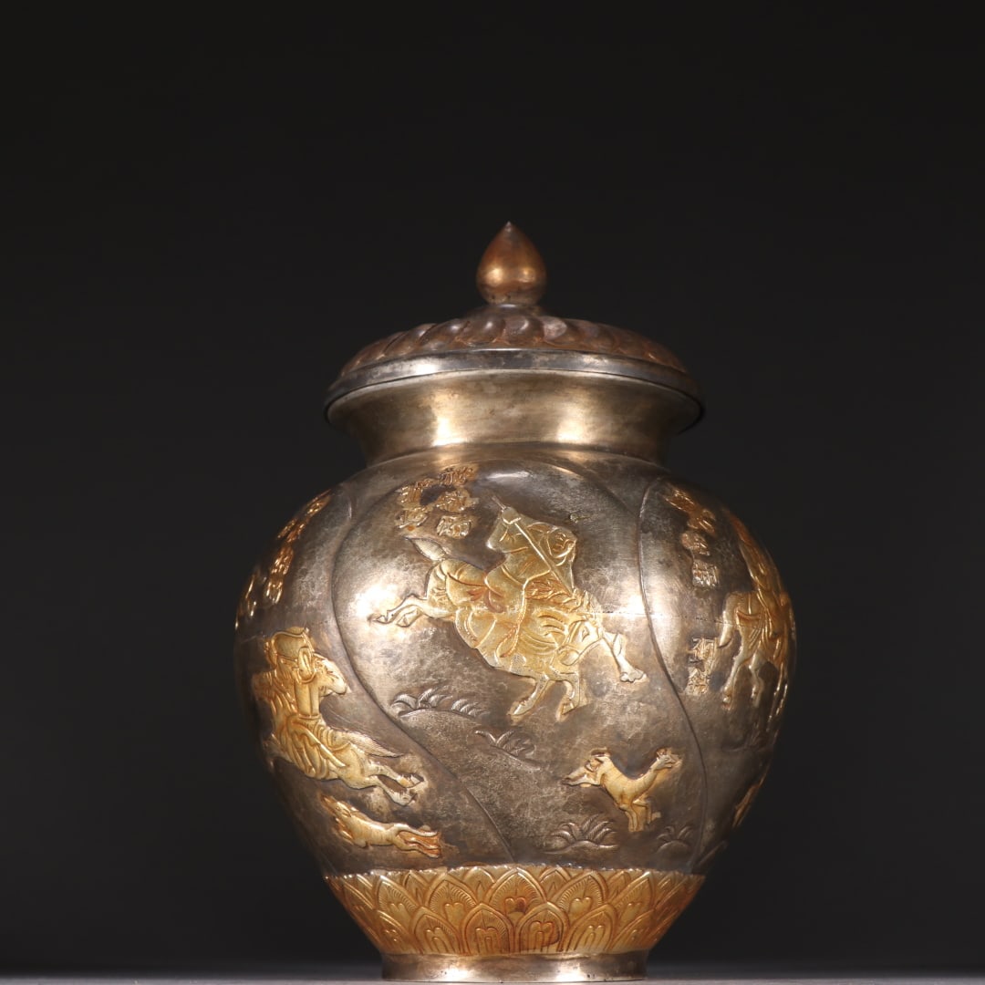 An Exquisite Gilt Bronze Hunting Pattern Jar (1 of 9)