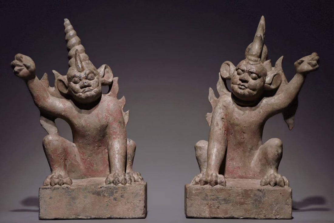 An Exquisite Limestone Painted Color Auspicious Beast Ornament (1 of 6)