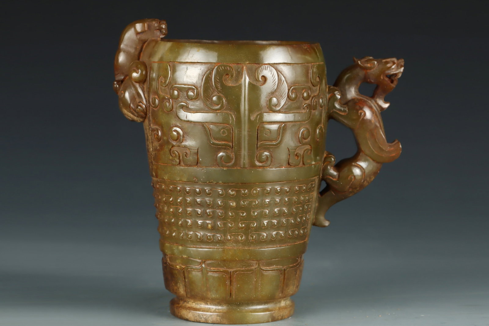 An Exquisite White Jade Beast-Face Pattern Cup - 2