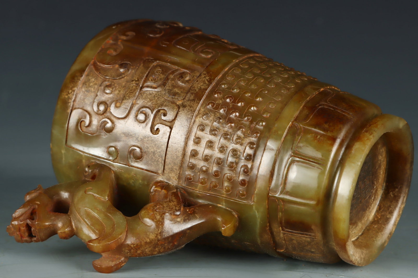 An Exquisite White Jade Beast-Face Pattern Cup - 8