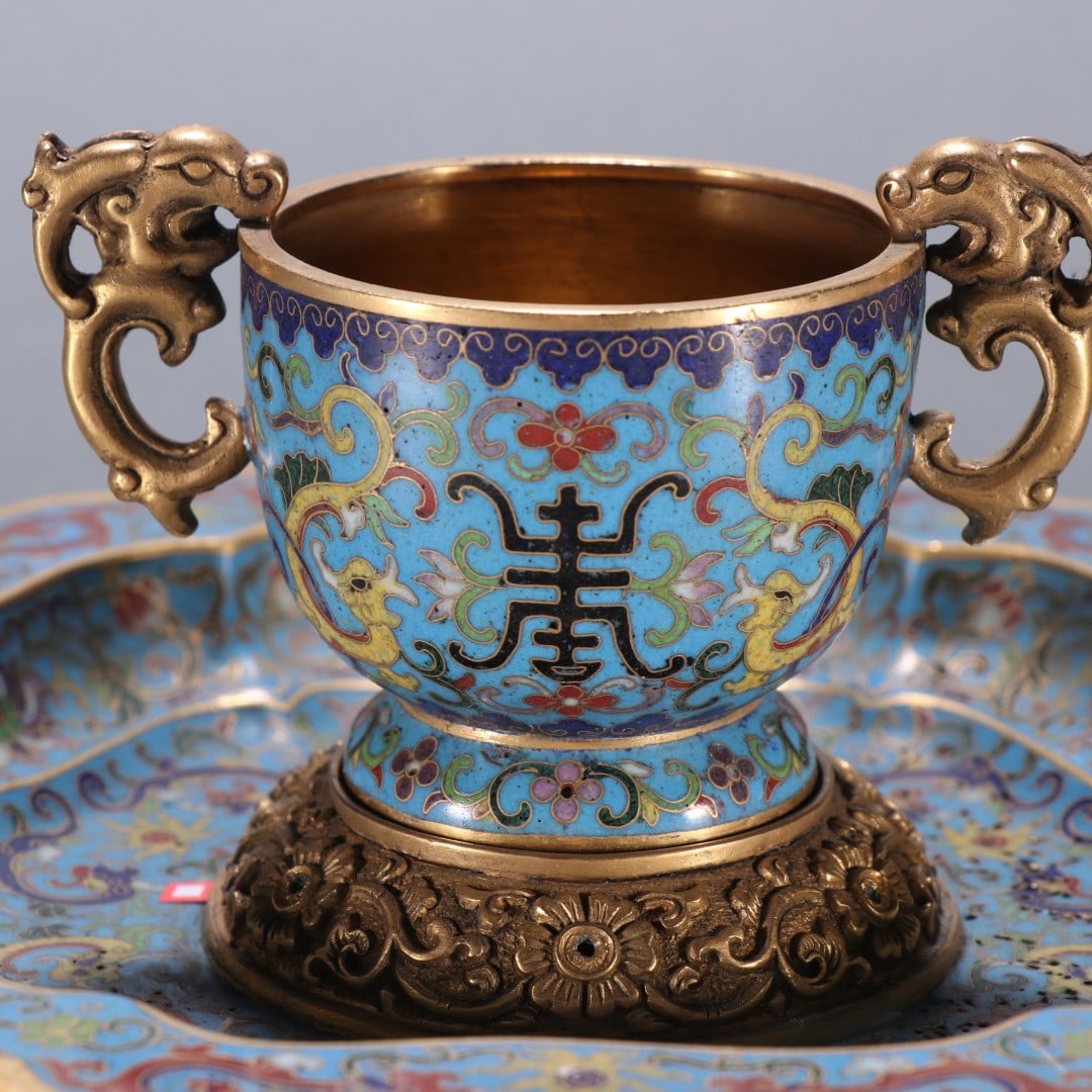 An Exquisite Cloisonne Dragon Pattern Lotus Pattern Double-Ears Libation Cup - 2