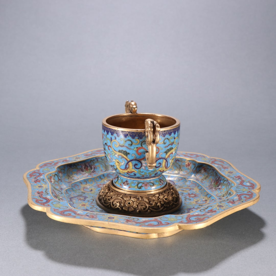An Exquisite Cloisonne Dragon Pattern Lotus Pattern Double-Ears Libation Cup - 3