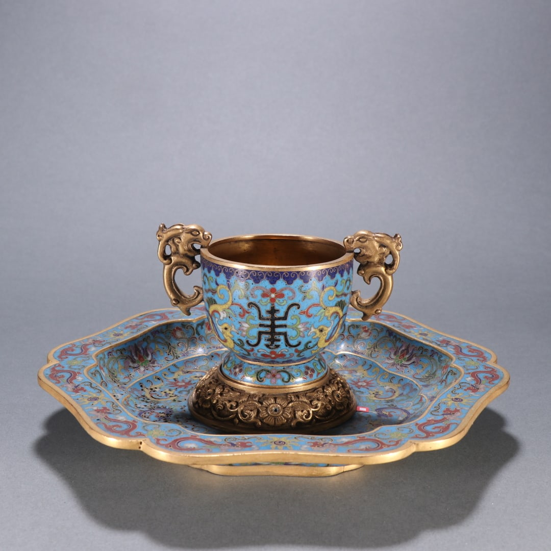 An Exquisite Cloisonne Dragon Pattern Lotus Pattern Double-Ears Libation Cup - 4