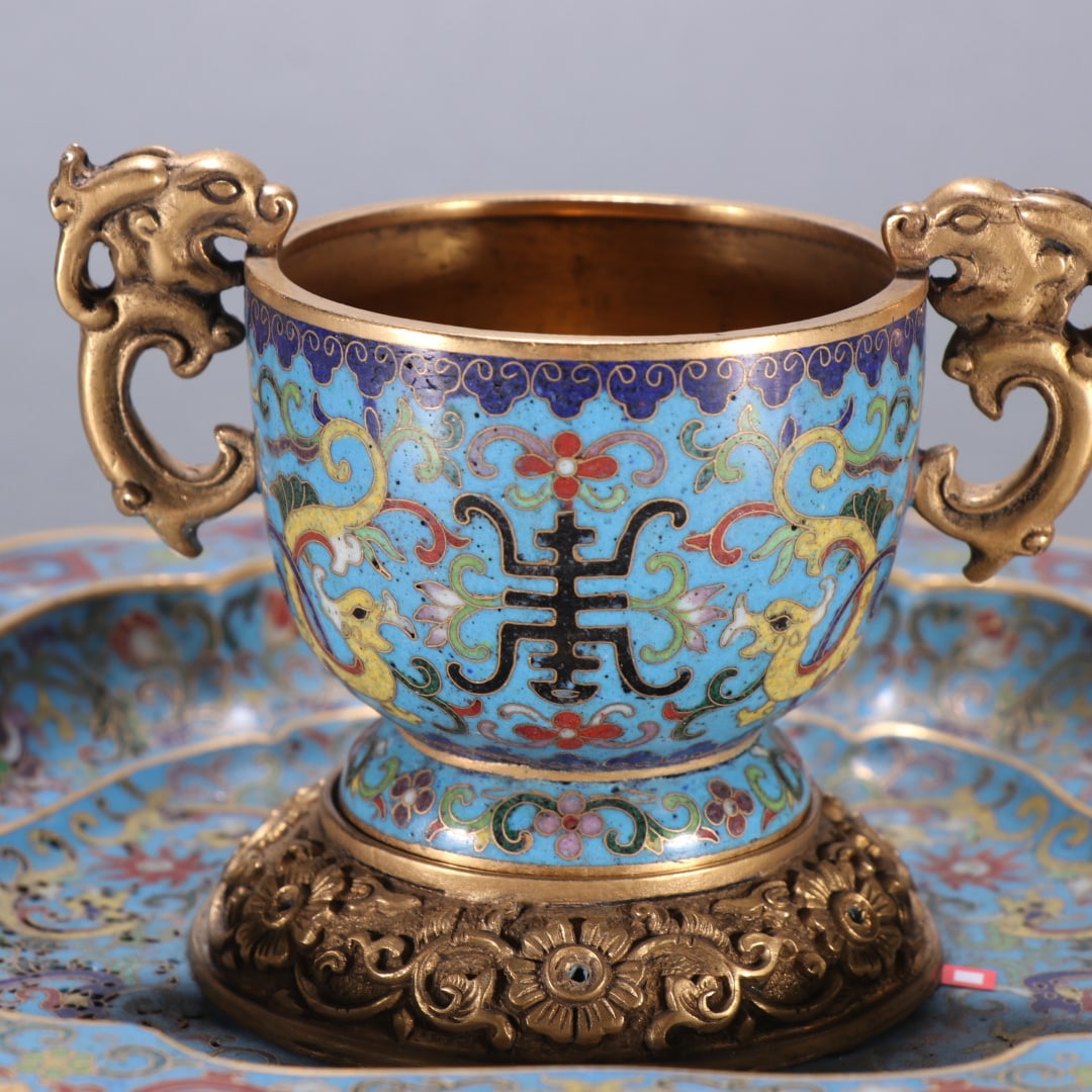 An Exquisite Cloisonne Dragon Pattern Lotus Pattern Double-Ears Libation Cup - 5