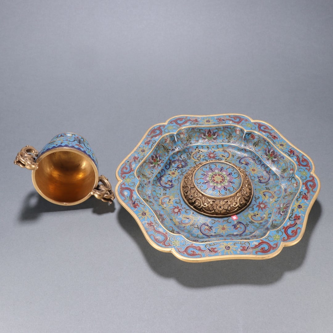 An Exquisite Cloisonne Dragon Pattern Lotus Pattern Double-Ears Libation Cup - 6