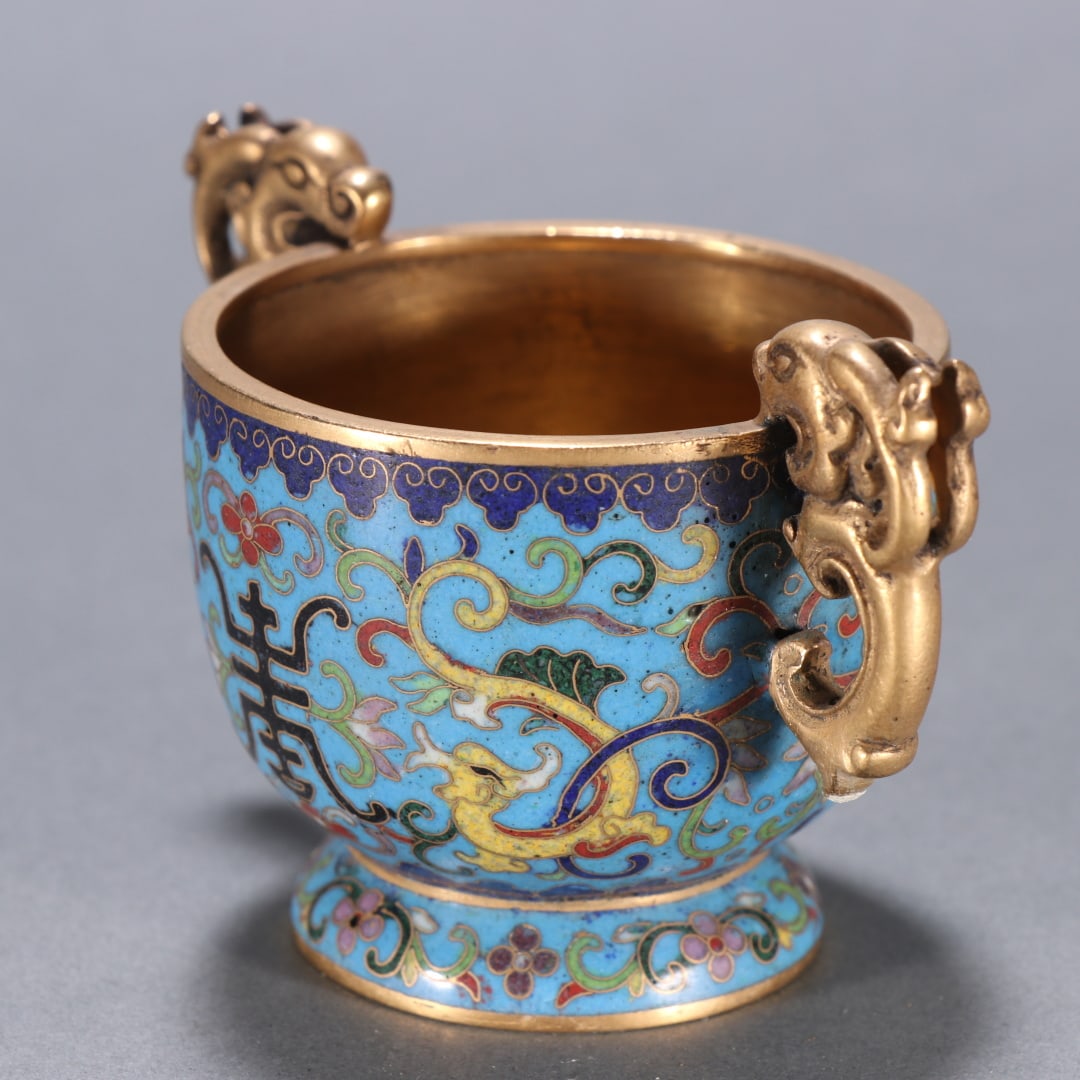 An Exquisite Cloisonne Dragon Pattern Lotus Pattern Double-Ears Libation Cup - 9