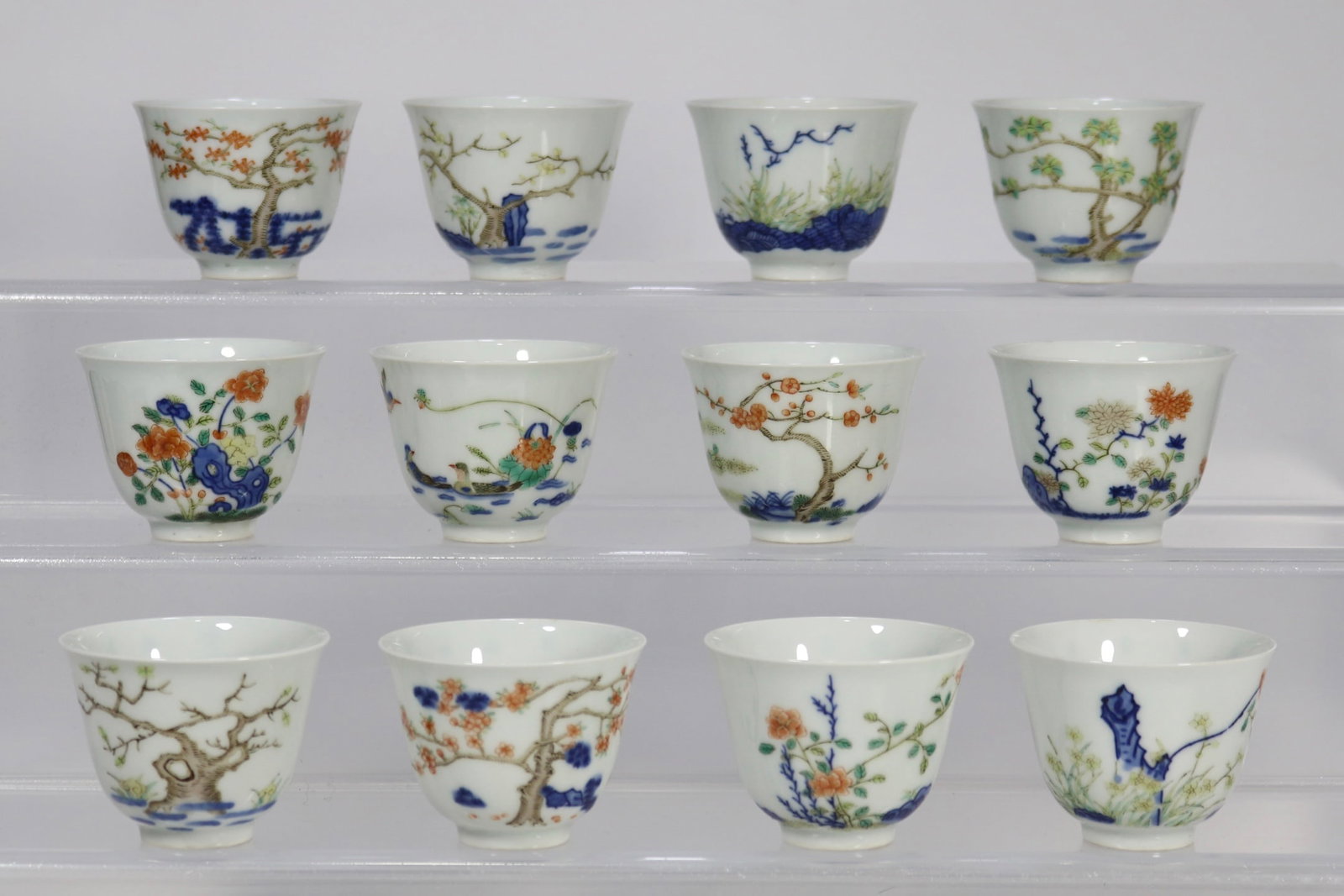 A Set of Fine Wucai Flower Pattern with poem Cup (1 of 8)