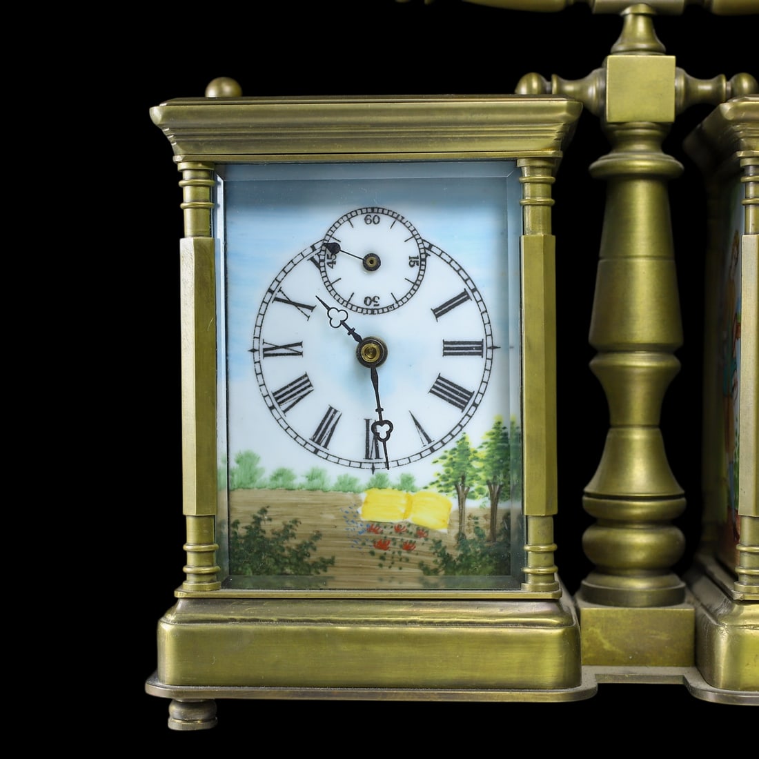 An Exquisite Gilt Bronze Flower Pattern Figure Pattern Clock: An Exquisite Gilt Bronze Flower Pattern Figure Pattern Clock Qing Dynasty, China Size:7.9inx6.3in铜鎏金双皮套钟 中国清代