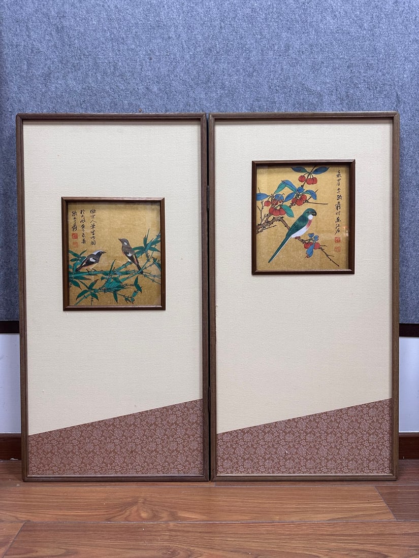 A Chinese Ink Painting of Flower and Bird on Paper With Frame: A Chinese Ink Painting of Flower and Bird on Paper With Frame Zhang daqian Without frame Size:9.4inx10.6inx0.8in张大千花鸟 纸本画框Without frame