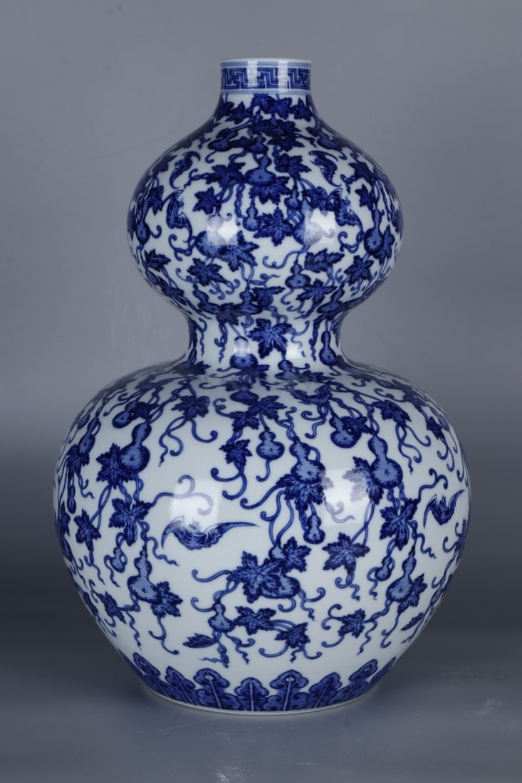 An Exquisite Blue and White Melon and Fruit Pattern Gourd-Shaped Vase (1 of 9)