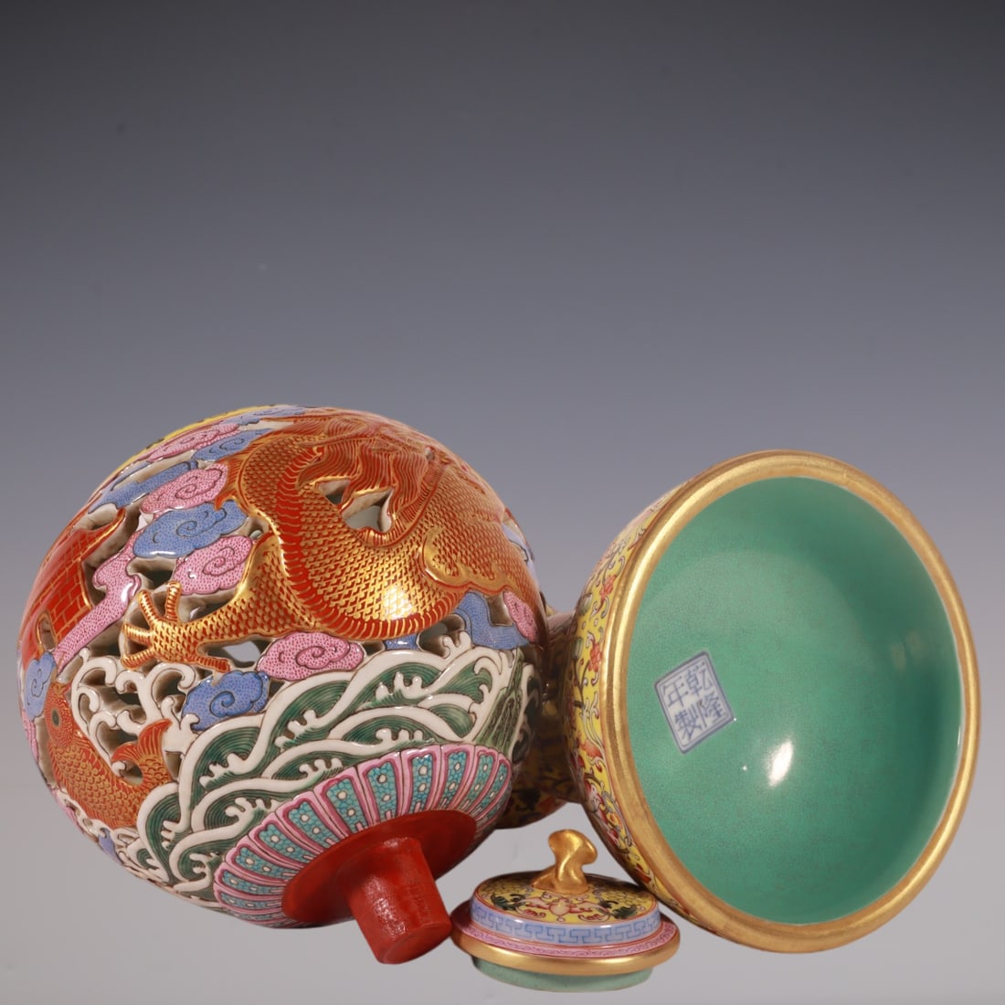 An Exquisite Enamel Dragon Pattern Seawater Pattern Lotus Pattern Hatstand - 7