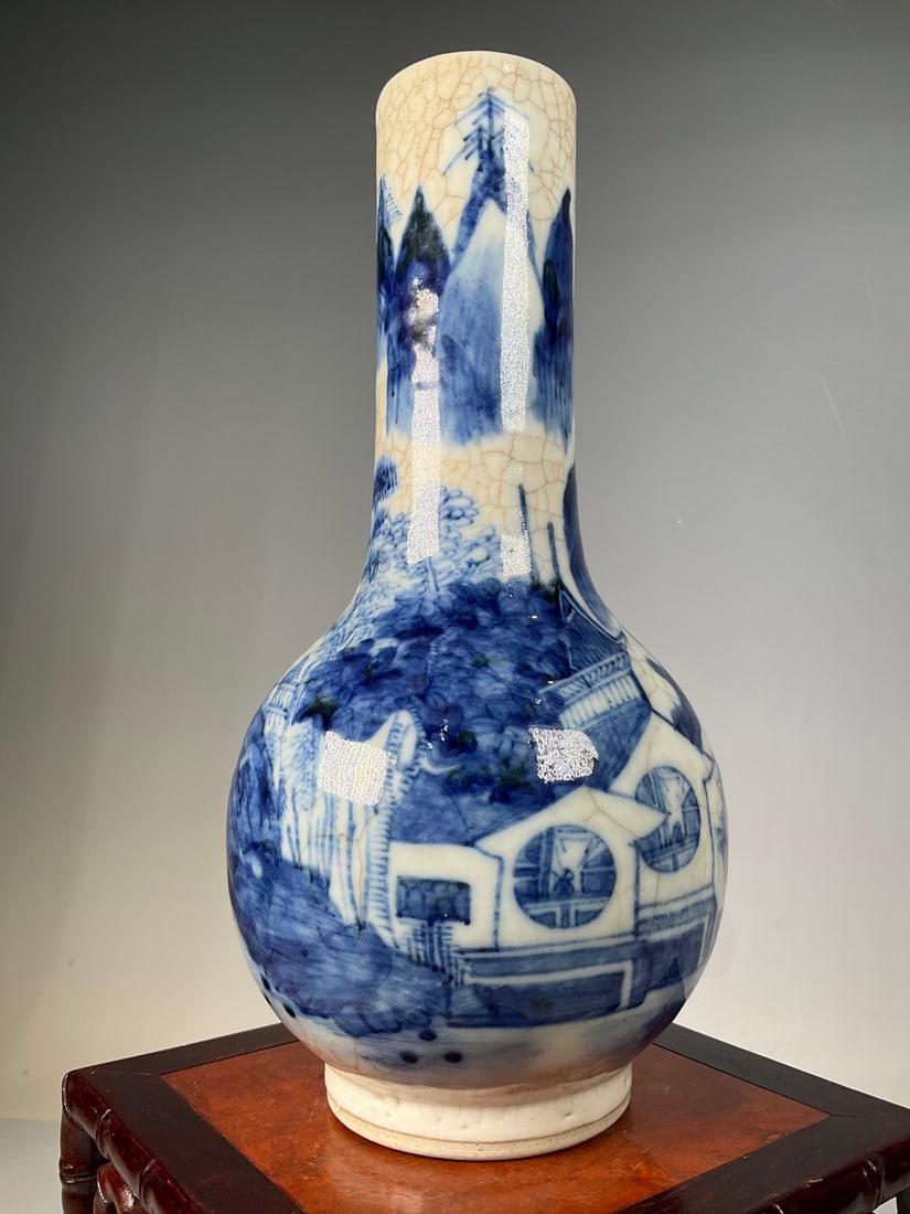 An Exquisite Blue and White Landscape and Figure Pattern Vase (1 of 8)