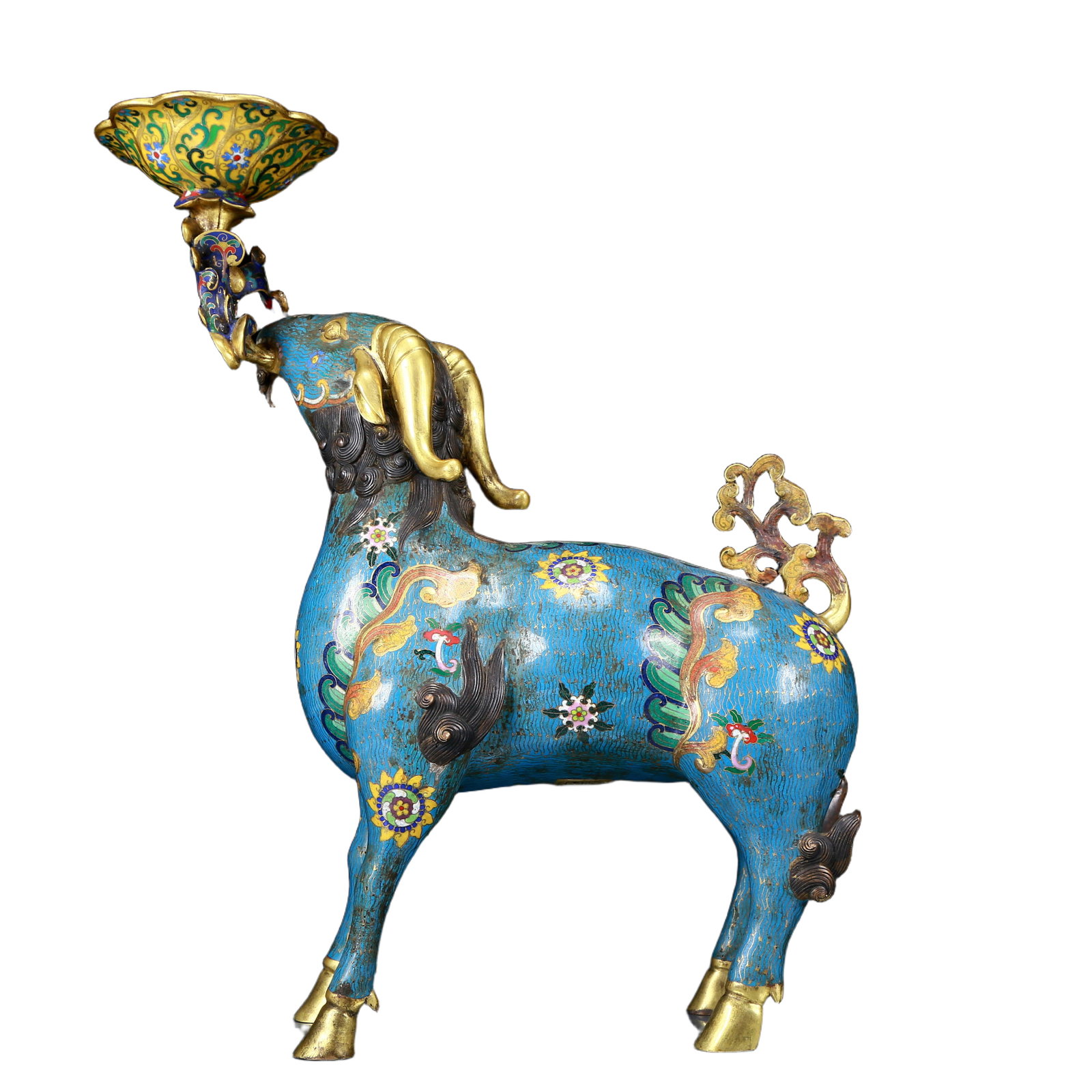 A Pair of Exquisite Cloisonné Goat Candlesticks - 18